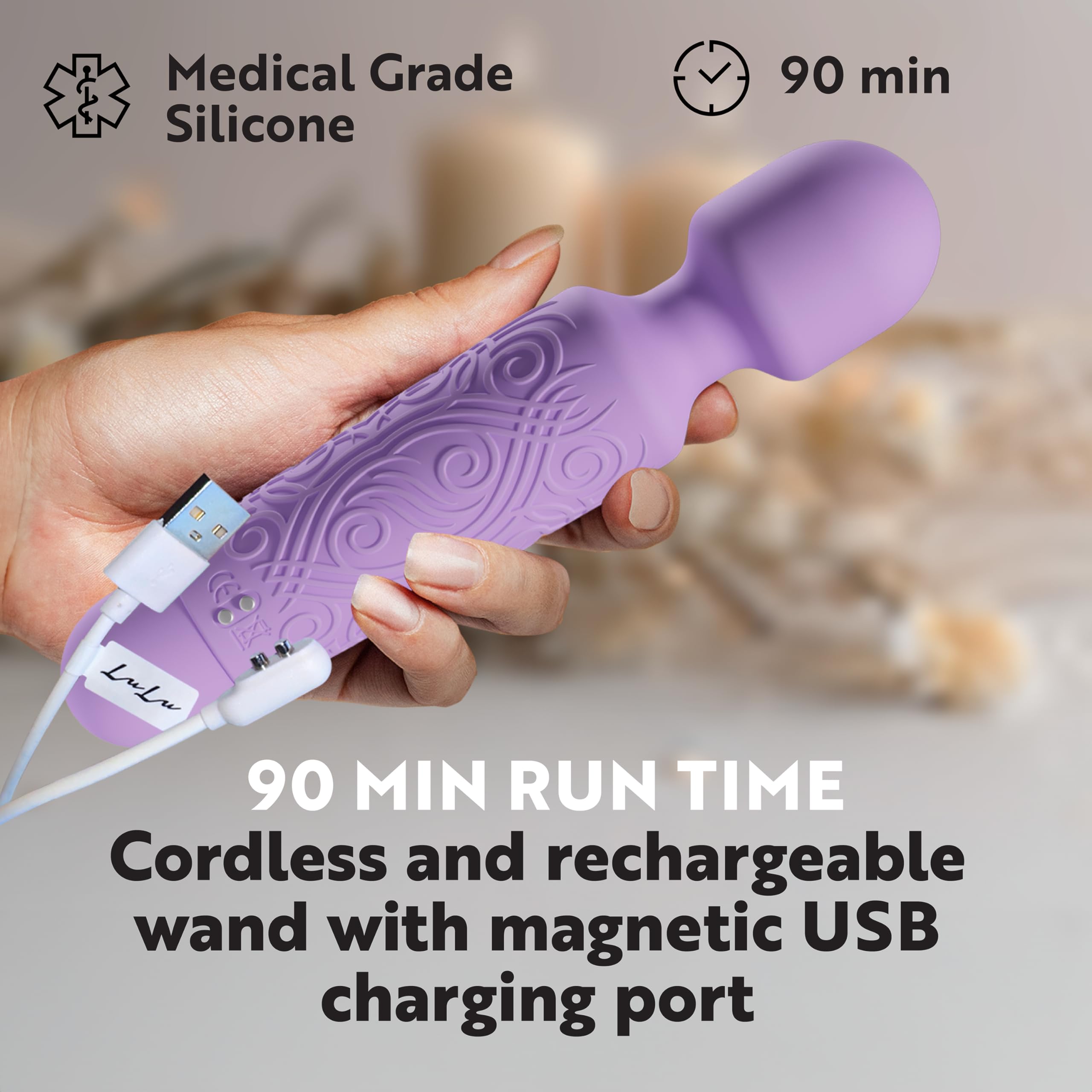 LuLu Wand Vibrator for Women - Powerful Magic Wand Massager Rechargeable Waterproof Silent - Mini Vibrating Wand Sex Toy with Strong Vibrations for Clitoral Stimulation: Purple Regular