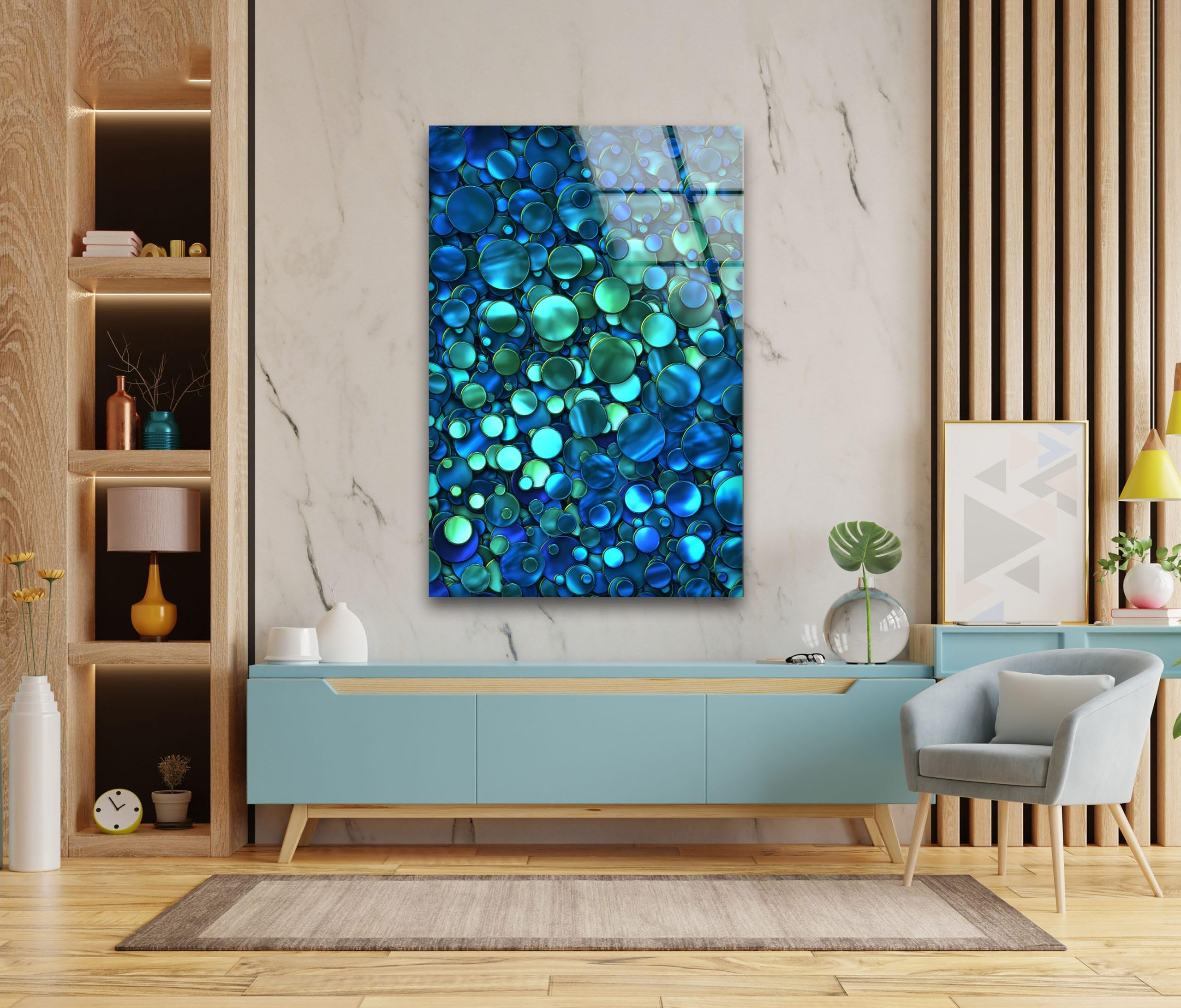 My Photostation.com 12x12''Tempered Glass Wall Art Blue Abstract Wall Decor Wall Hanging Large Wall Art Glass Printing Blue Wall Art for living room