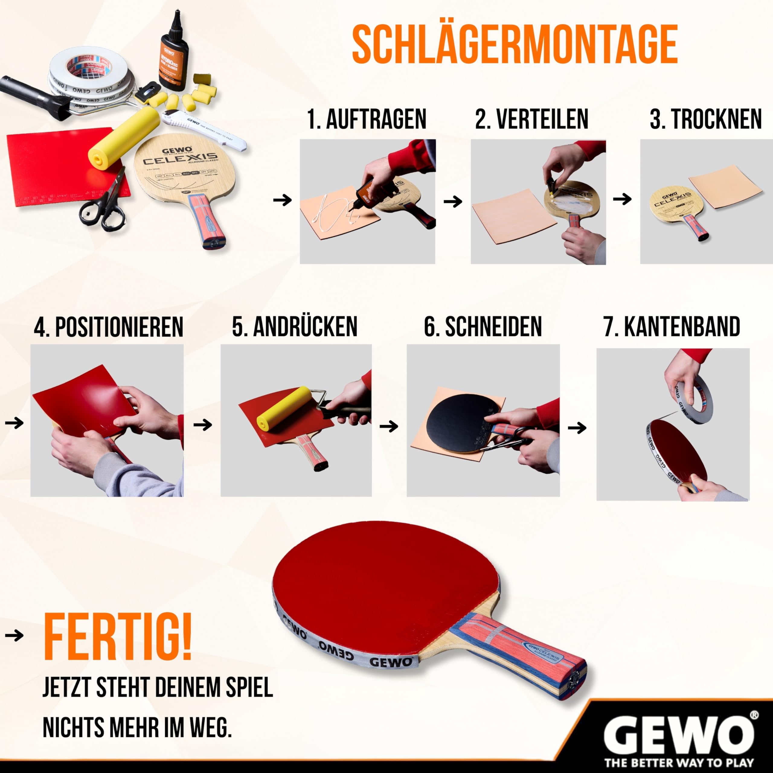 GEWO Rullo per Il Montaggio di Racchette da Ping Pong – Rotolo di Diametro 4 cm in plastica Morbida