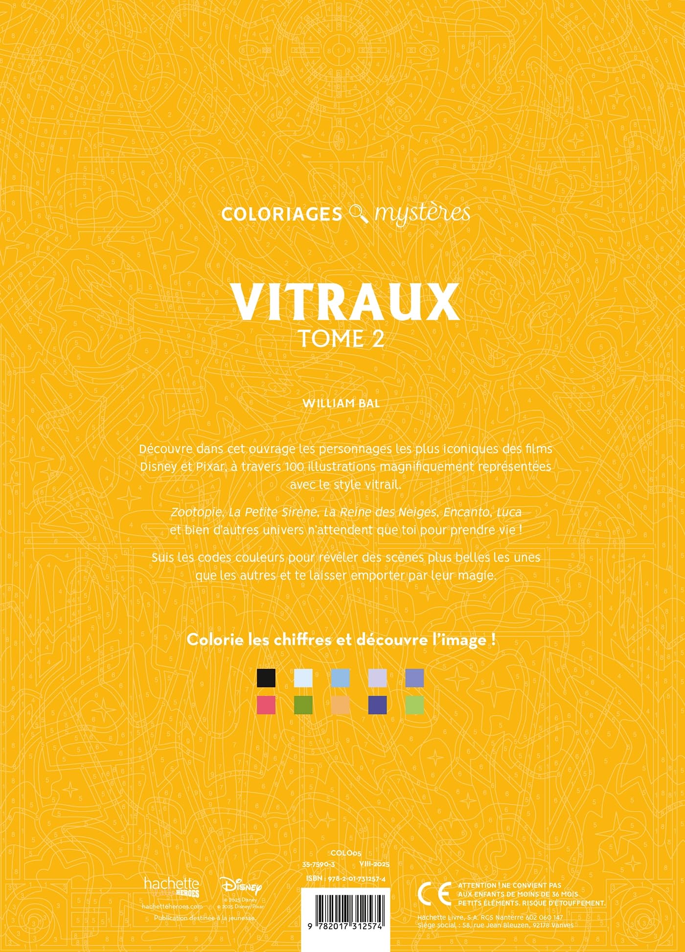 Coloriages mystères Disney Vitraux: Tome 2