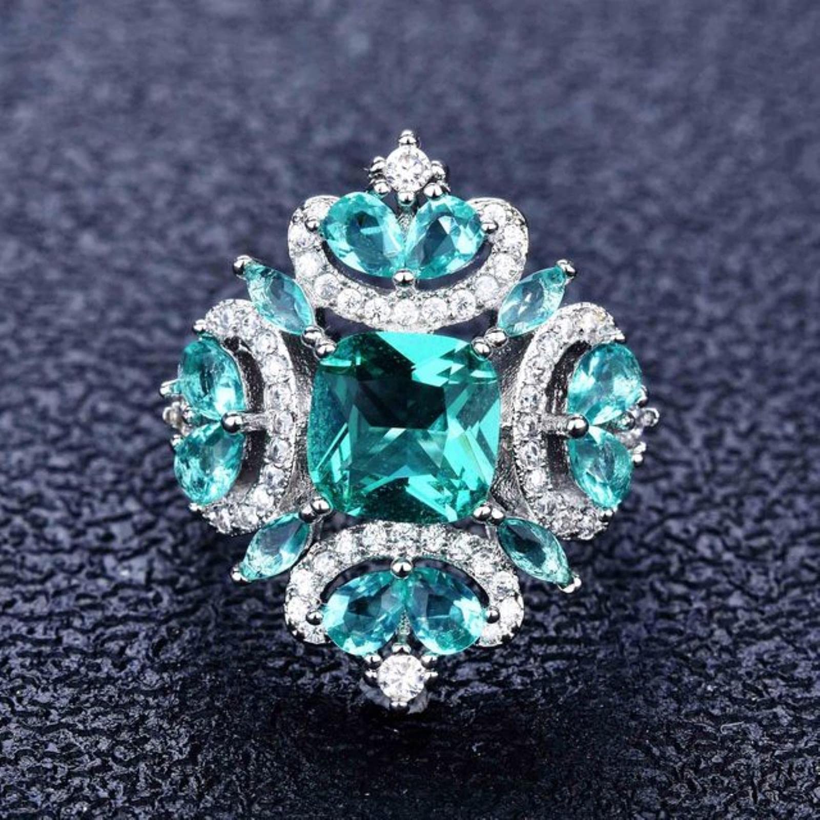 HCMA Gemstone Jewelry Rings Silver Rings For Women Paraiba Tourmaline Gemstone Ring Party Jewelry Gift