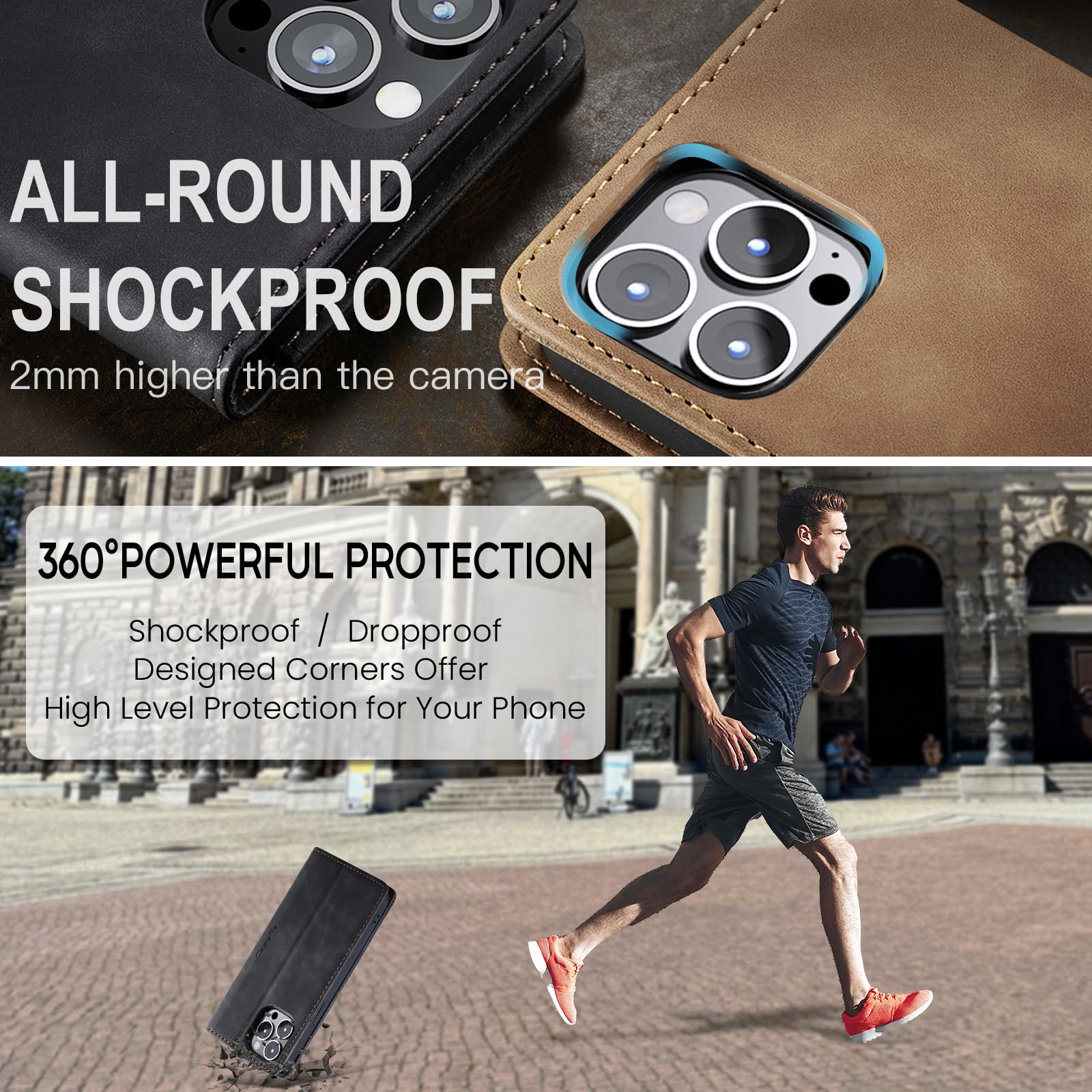 Monweicz Cover Compatibile con IPhone 15 Pro Max, Custodia Portafoglio con Slot per Scheda, Protezione Completa Premium in Pelle PU, Flip Libro Magnetica IPhone 15 Pro Max, Nero