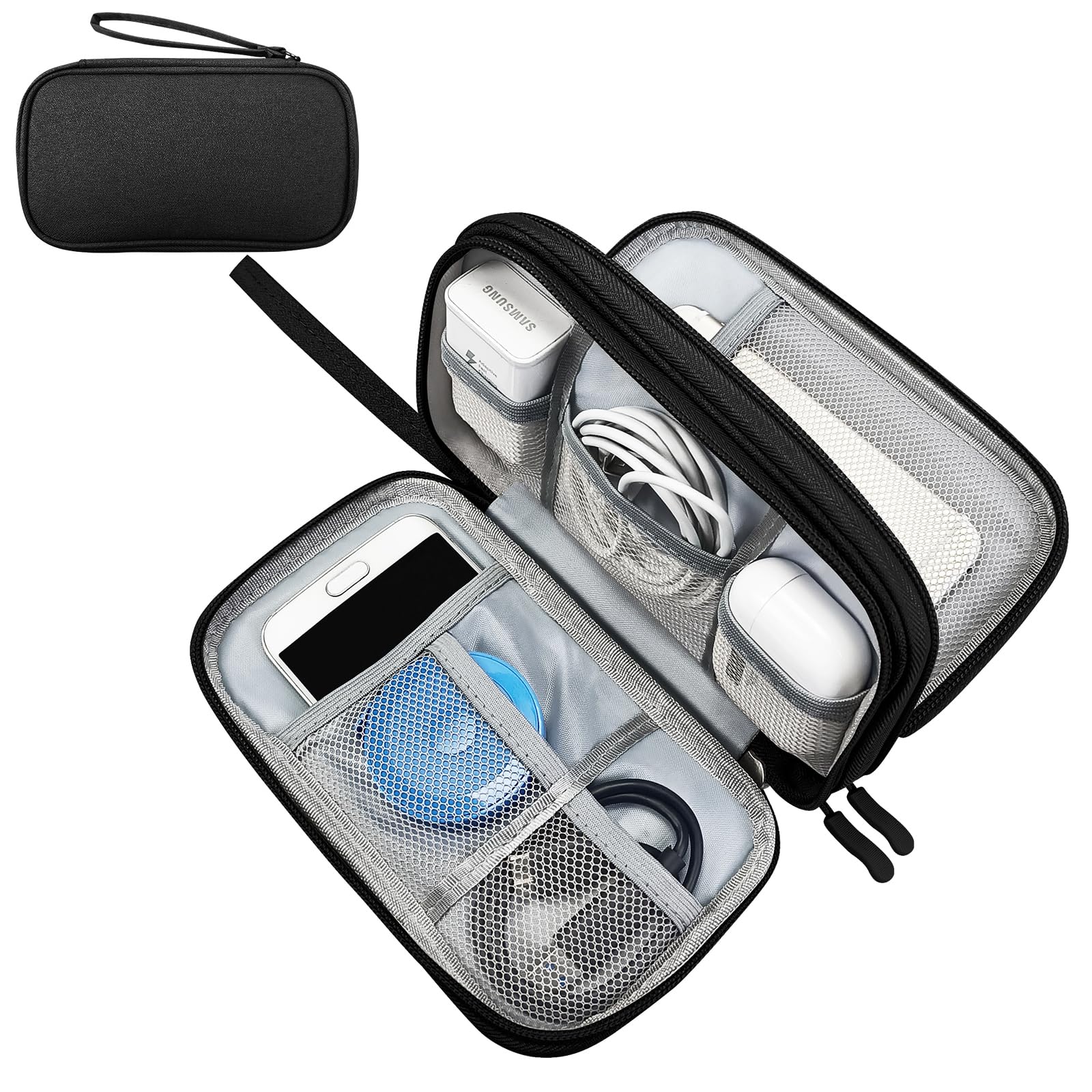 SUNRISING Travel Electronic Organizer Bag - Portable Waterproof Double Layer Large Capacity Storage Case for Charger, Cables, Phone, Earphone, Flash Drive & More Travel Essentials (Black)