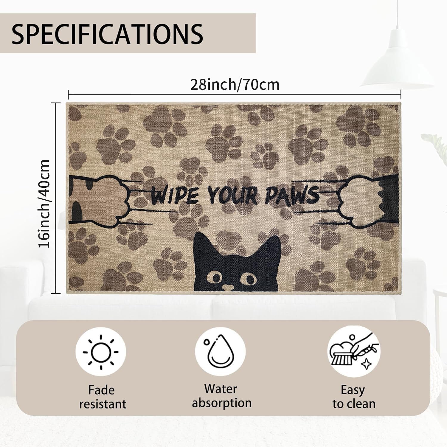Ultra Thin Linen Door Mat 17"x30" Funny Outdoor Low Profile Indoor Entrance Mat with Cute Cat Paws Pattern, Non Slip Rubber Backing Dirt Trapper Welcome Rug, Washable Floor Mat for Front Door Entryway