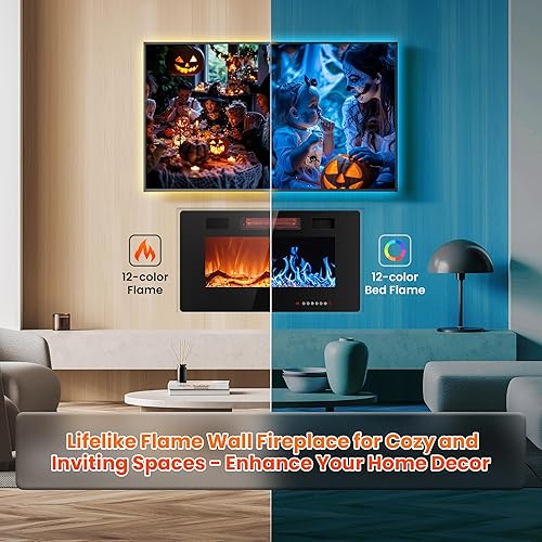 Miniatura 3 de Joy Pebble Insertos de chimenea eléctrica de 30 pulgadas, empotrado en la pared y montado en la pared, calentador de chimenea de 7501500 W, pantalla
