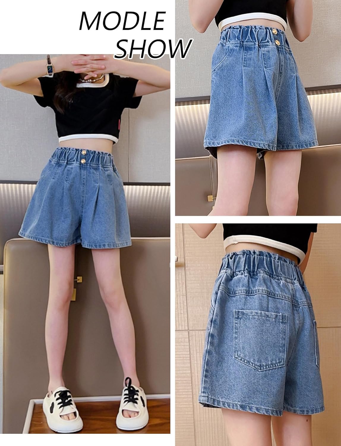Happy Cherry Baby Girl Summer Denim Shorts Wide Leg Cute Cooling Jeans Hot Pants 1-13Y - Image 2