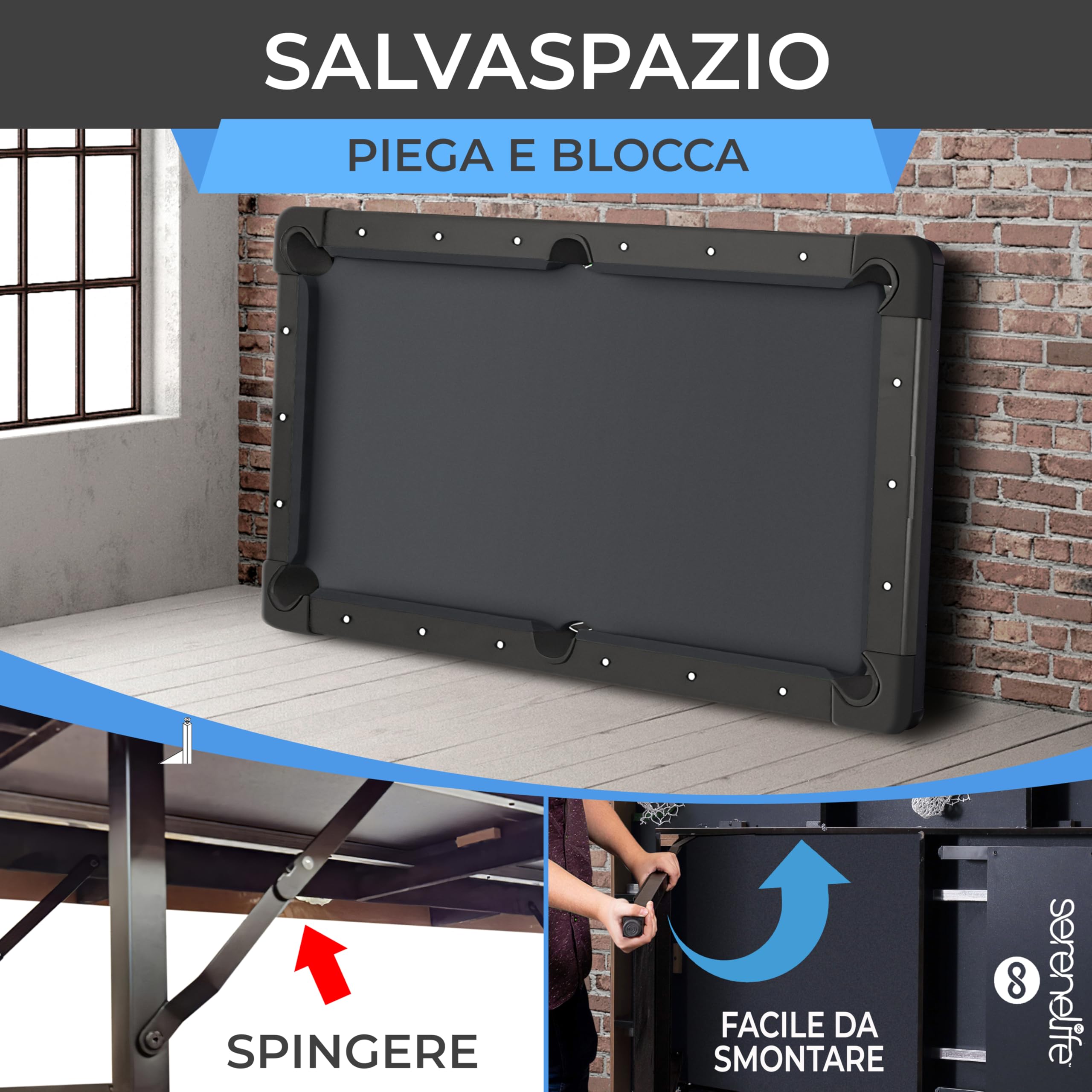 SereneLife Pieghevole da 6 Piedi – Portatile – Include 2 Cue, Set Completo di Palle, Gesso, Spazzola – Pieghevole per Bambini e Adulti (Nero)