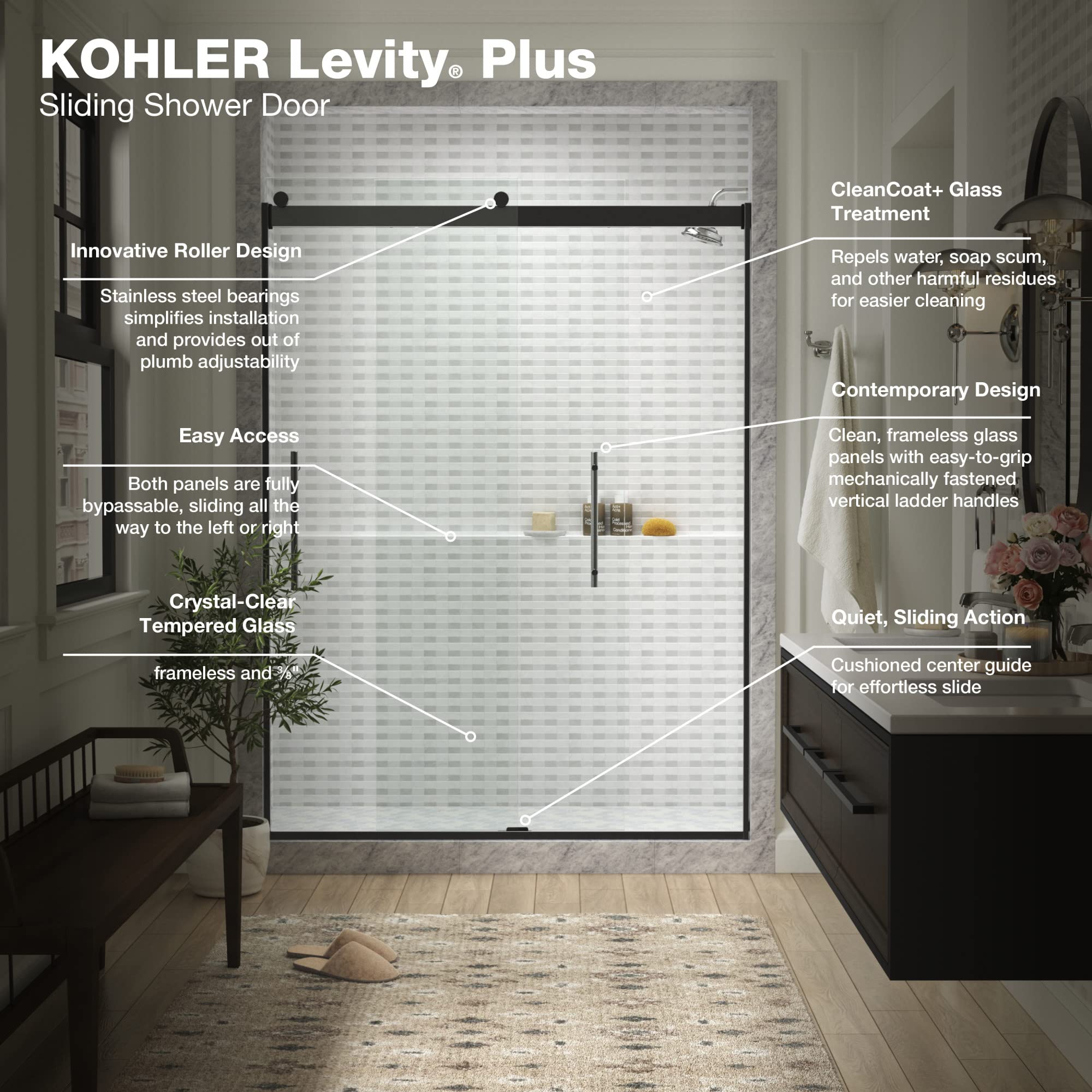 KOHLER 702429-L-SHP LEVITY™ PLUS 3/8 SHOWER DOOR 82x 59-5/8 With