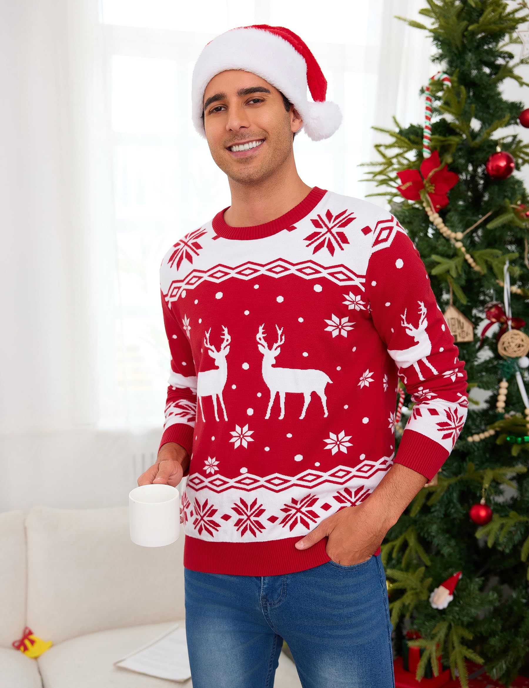 Demegimi Weihnachtspullover Herren Rundhals Pullover Christmas Sweater Herren Weihnachten Strickpullover S-XXL