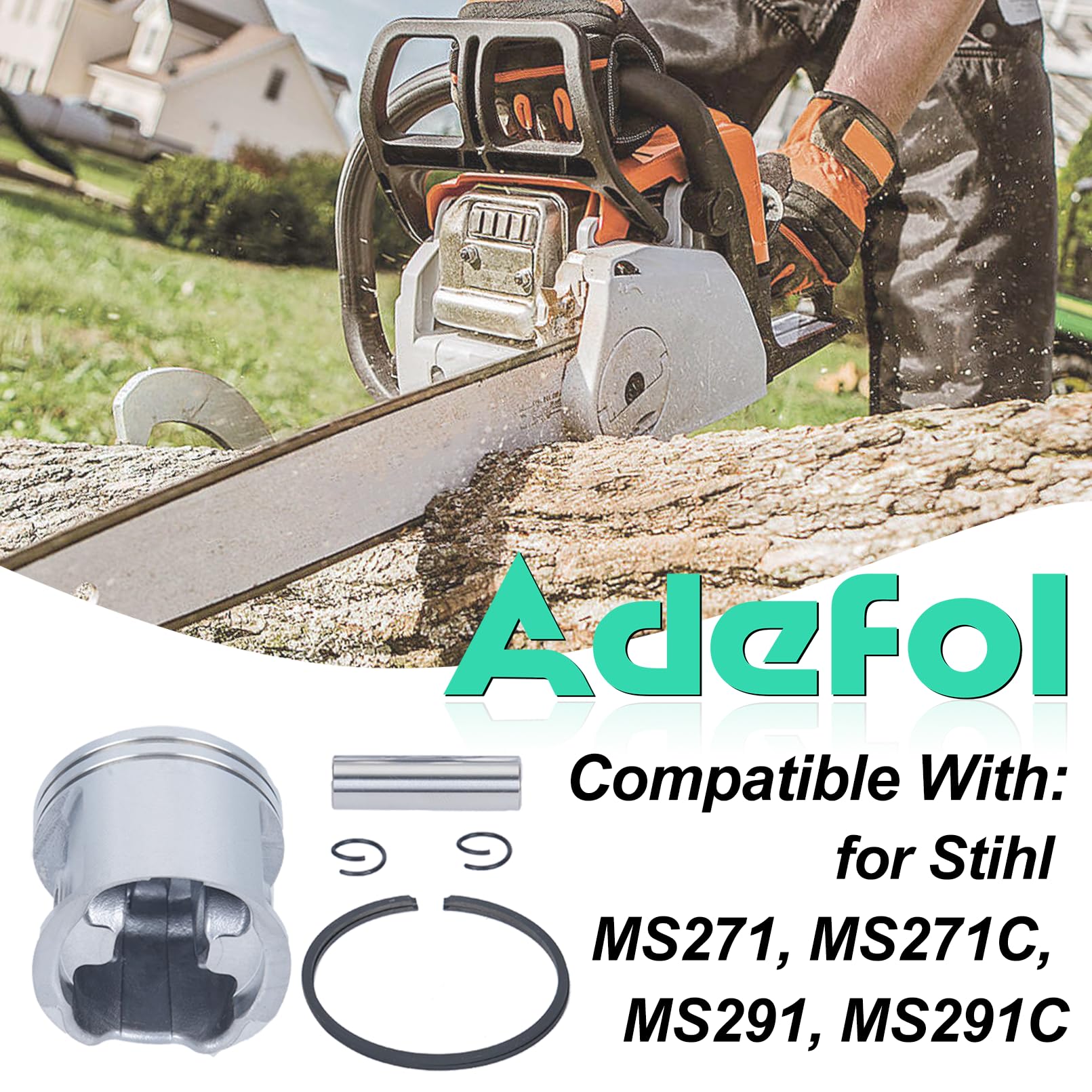 Adefol Pistone da 47 mm con anello a pistone per Stihl MS271, MS271C, MS291, MS291C, con paraolio, cuscinetti ad aghi, guarnizione silenziatore, ricambio OEM 1141 030 2011