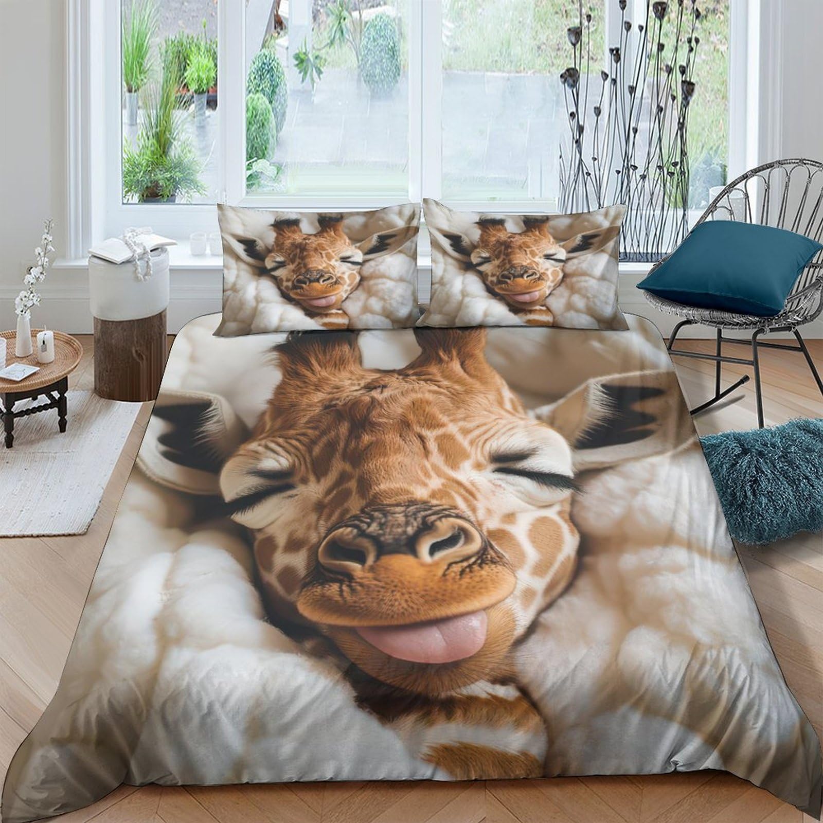Ctjqhvkz Style-7 3D Printed Giraffe Face Fitted Sheet Microfiber Soft Animal Pattern Mattress Cover For Bedroom Guest Room Dorm Decor Single（135X200cm）