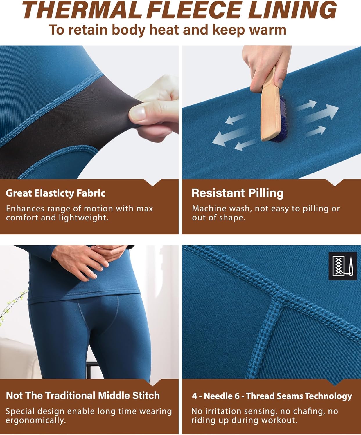 Muezna Men's Thermal Top and Bottom Set Underwear Long Johns Base Layer with Soft Fleece Lined - Image 3