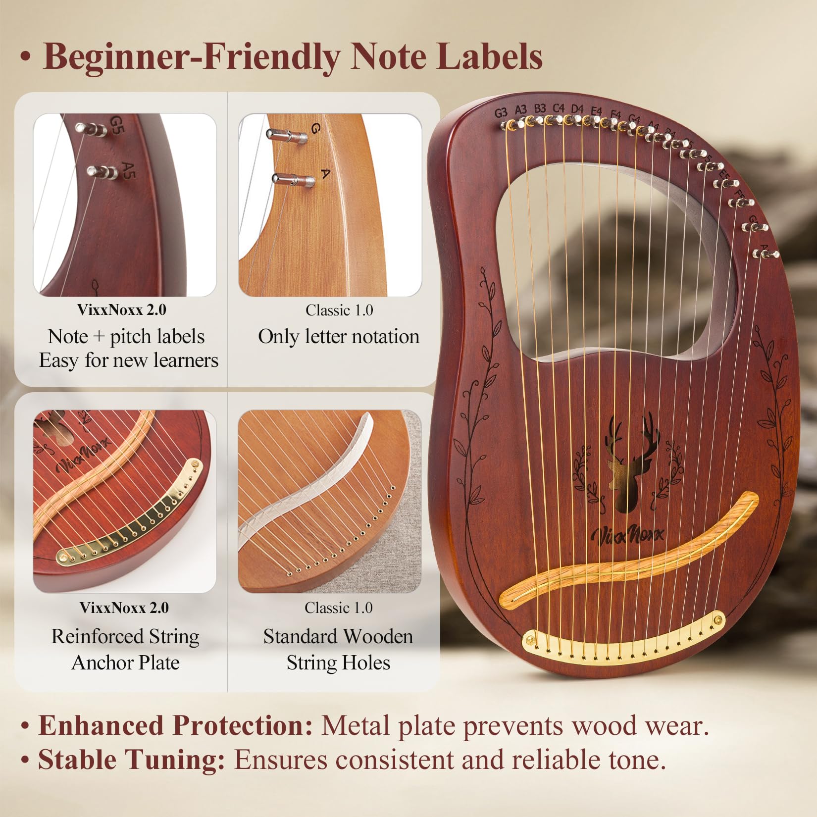 Lyre Harp Kit, Arpa in Mogano 16 Corde, Strumenti Musicali a Corda con Chiave, Istruzioni per L'Uso (Lingua Italiana Non Garantita) per Principianti e Adulti