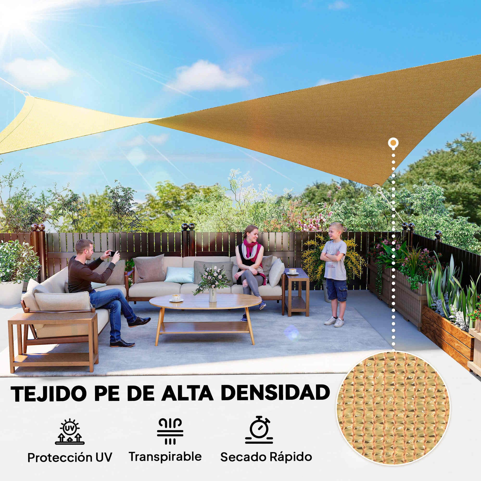 Outsunny Toldo Vela de Sombra Rectangular 4x6 m Toldo de Terraza de HDPE con Anti-UV Anillo de Acero Inoxidable y Cuerdas de Nylon para Jardín Patio Arena