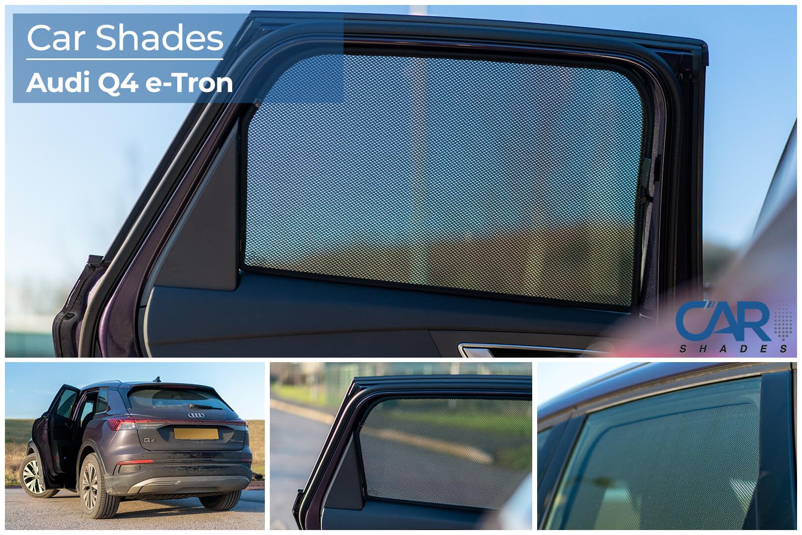 CAR SHADES Set (Porte Laterali Posteriori) Compatibile con Audi Q4 (F4B) E-Tron 2021- excl. Sportback (2-Parti) Tendine Parasole su Misura