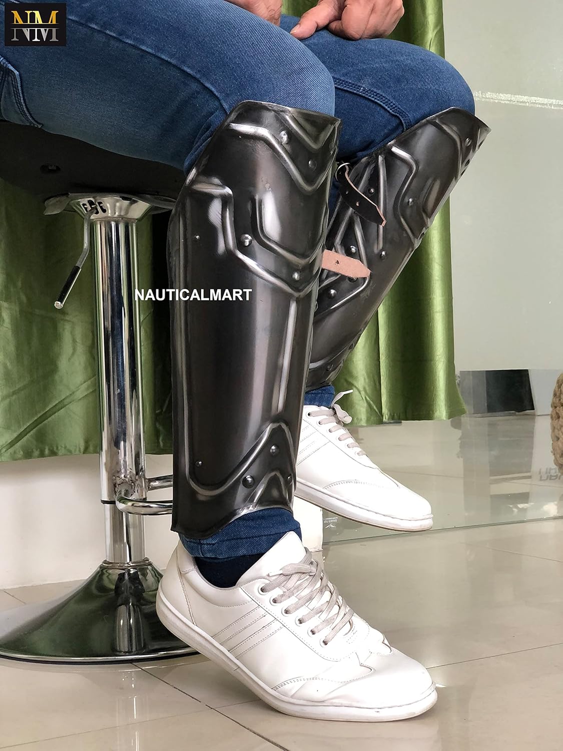 LARP Armor Legs Protection - Reenactment Blackened Leg Greaves - Steel Armor
