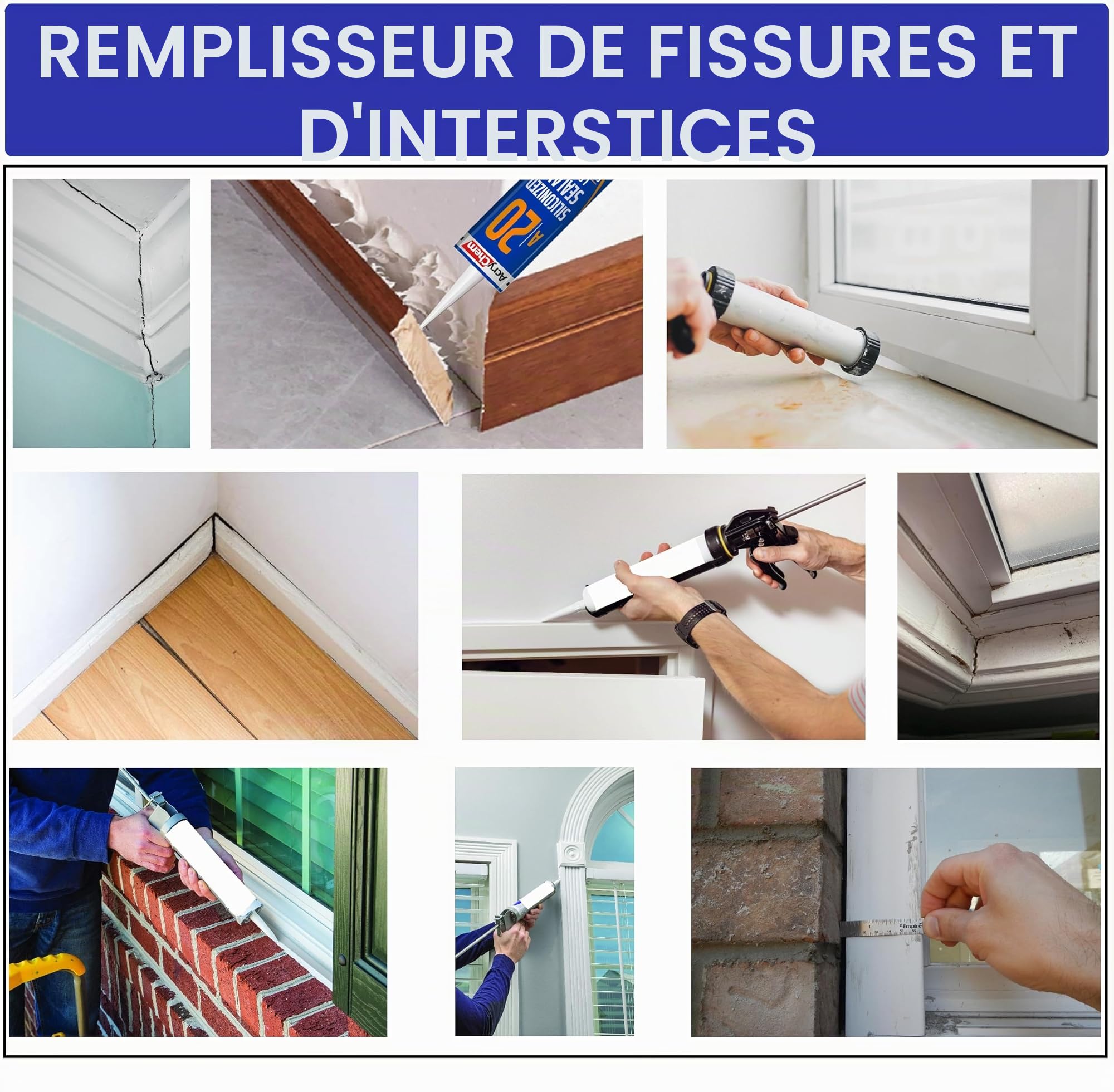 Mastic D’étanchéité Acrylique Noir Peignable, Joint Acrylique Noir Exterieur, Intérieur 500g x3 SANS SOLVANT Mastic pour Cadre de Fenêtre, Silicone Acrylic Pour Reboucher Fissure, Interstice