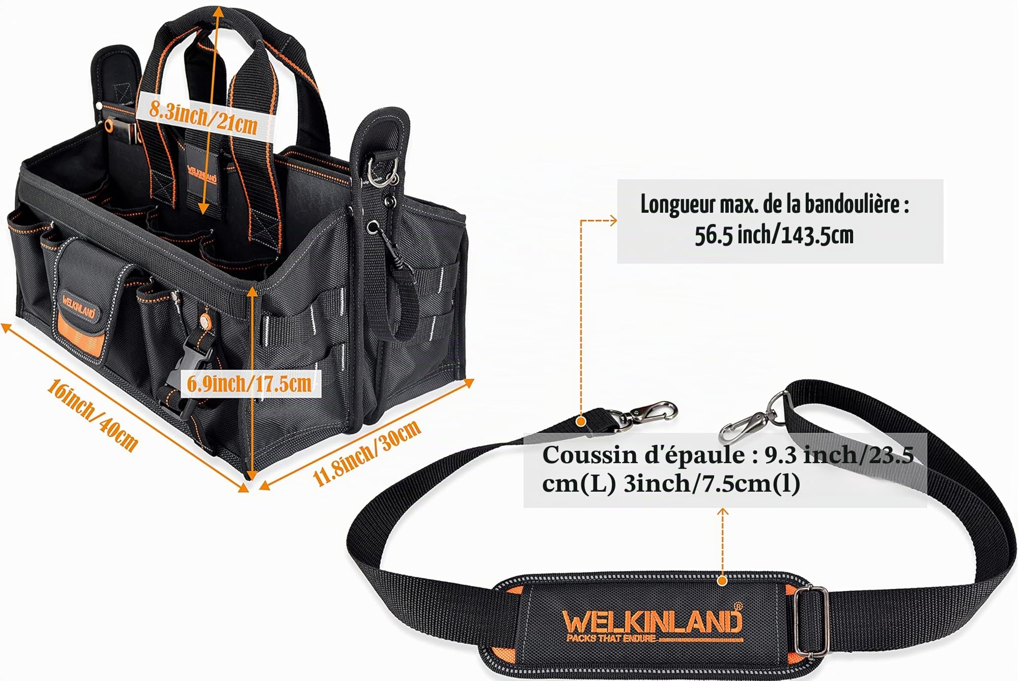 WELKINLAND Organiseur d'outils à 19 compartiments avec support de douille pour électriciens et techniciens CVC