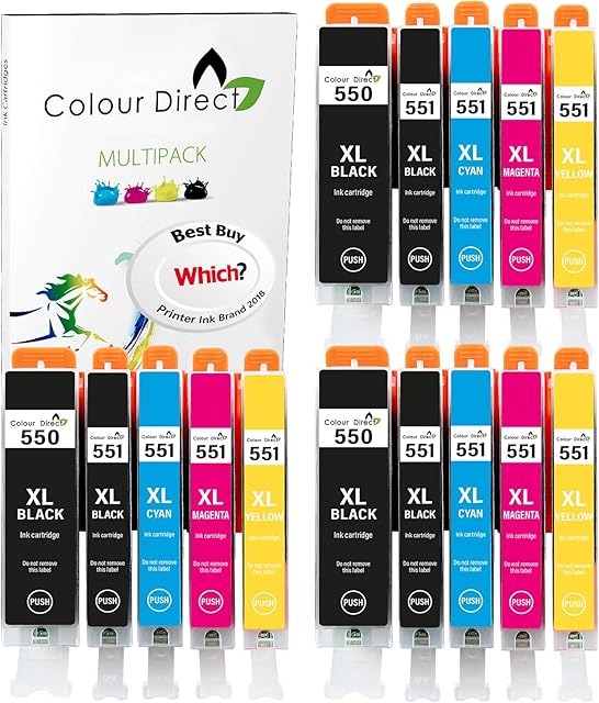 ColourDirect 550XL 551XL Compatible Ink Cartridges for Canon PGI-550 CLI-551 XL for Canon Pixma iP7250 MG5650 MX925 MG6450 iX6850 MG5550 MX920 MX725 iP8750 MG6350 MG5450 MG6650-15 Pack (3 Sets)
