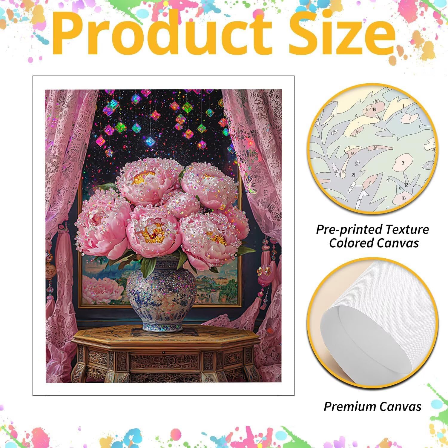 WEISHIWE Doniczka piwonii Malowanie według numerów dla dorosłych, 60x80cm w