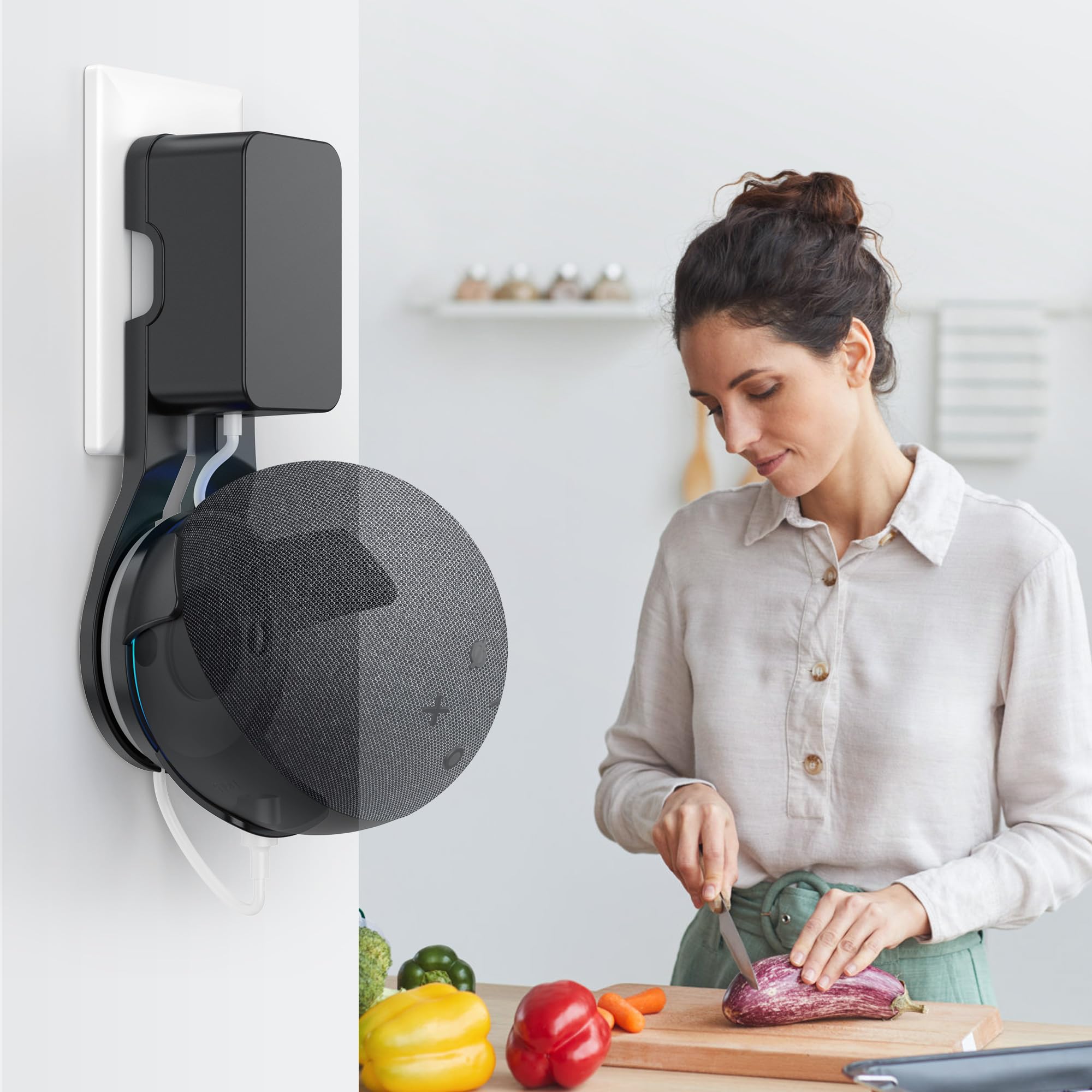 PlusAcc Support de Prise Murale pour Echo Dot 5ème génération - Pas de vis nécessaires (Noir)