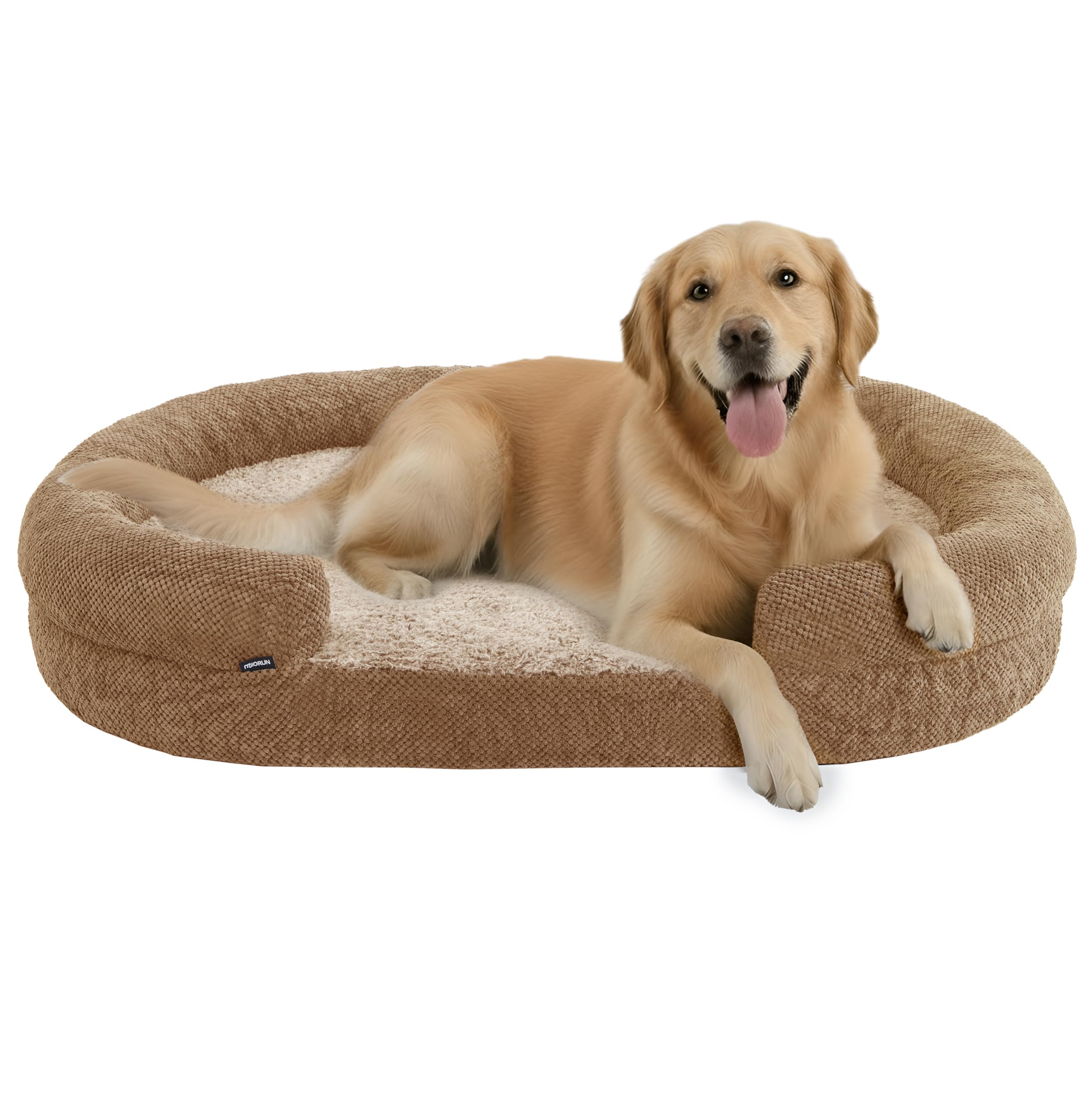 Orthopedic Dog Bed for Large Dogs, Removable Washable Cover, Memory Foam Indestructible Pet Couch for Big Dogs, Sturdy and Cozy Round Bed with Bolstered Sides, Durable Crate Bed, Camel