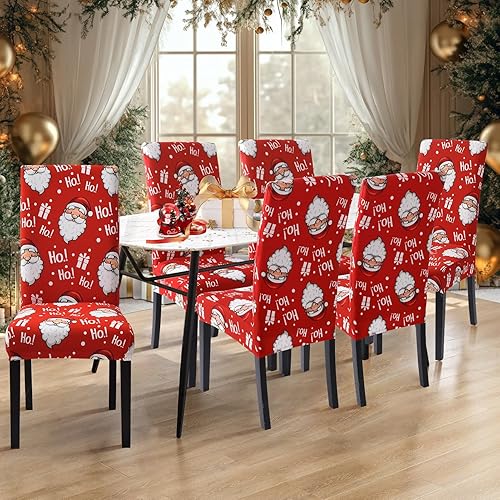 Miniatura 2 de SearchI Juego de 6 fundas para silla de Navidad, fundas elásticas para sillas de cocina, extraíbles y lavables, para sillas Parsons en comedor,