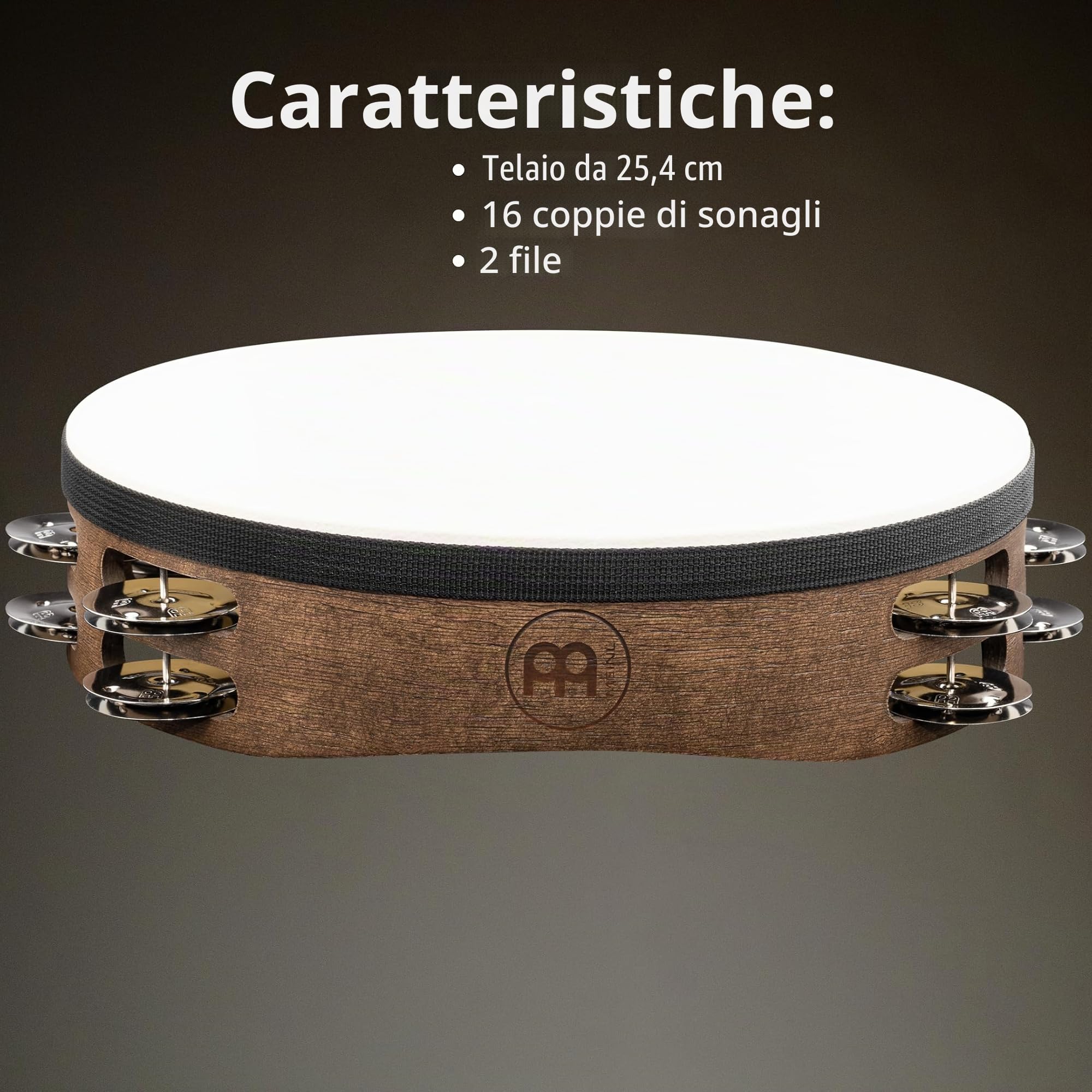 Meinl Percussion - Tamburello Tradizionale con superficie in legno - 2 file, marrone noce (TAH2WB)