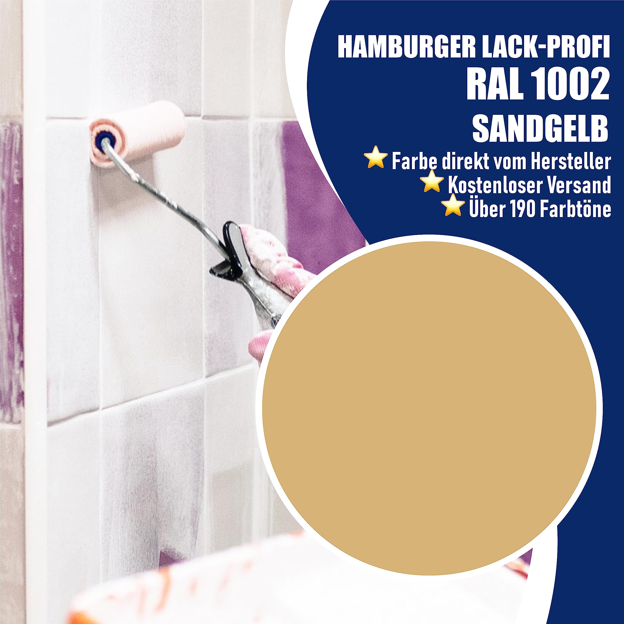 Fliesenlack GLÄNZEND Sandgelb RAL 1002 Gelb Fliesenfarbe im SET // Hamburger Lack-Profi (2,5 L)