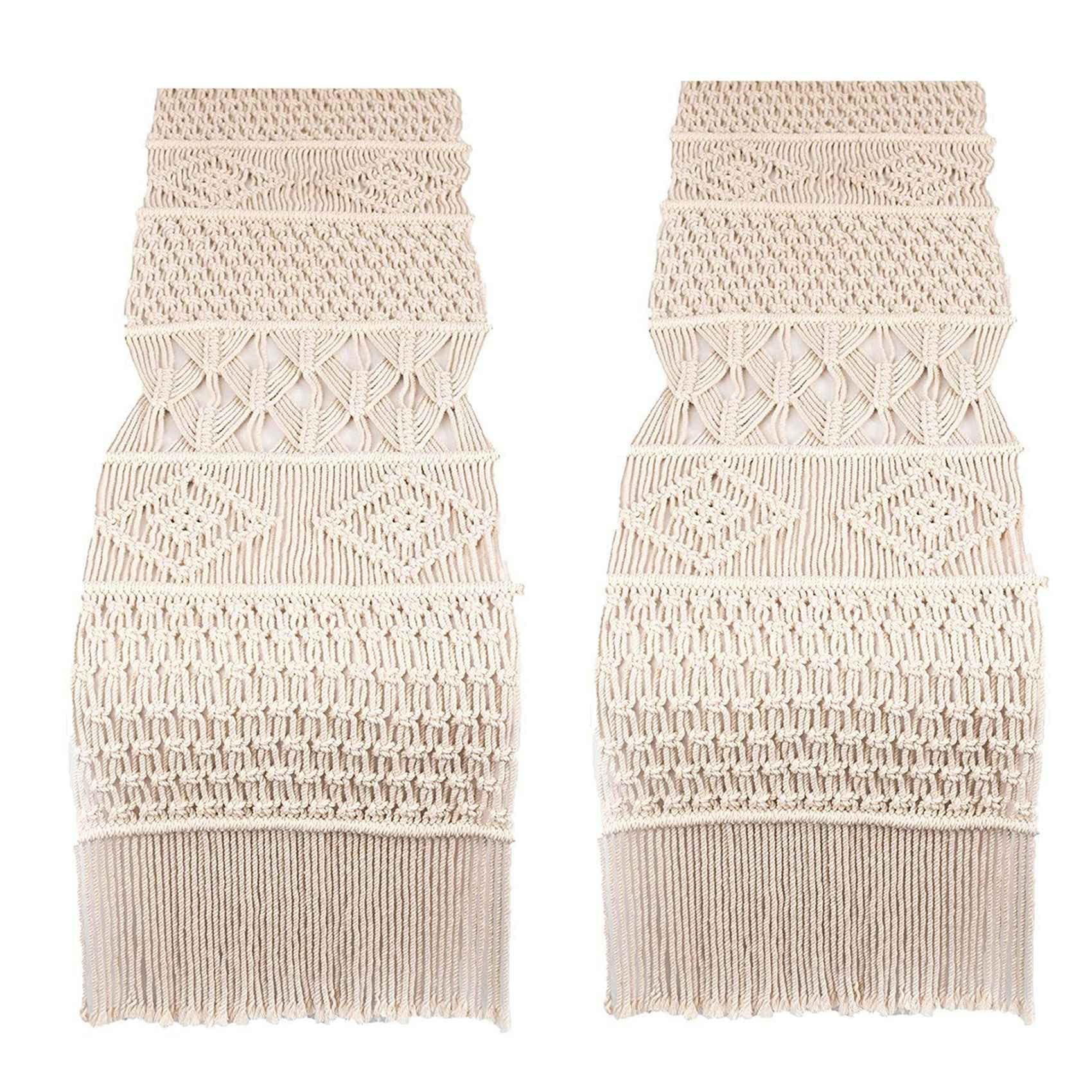 Hndhbfgrt 2X Macrame Table Runner, Boho Wedding Table Decor, Handwoven Vintage Farmhouse Bohemian Dining Room Style Decorations