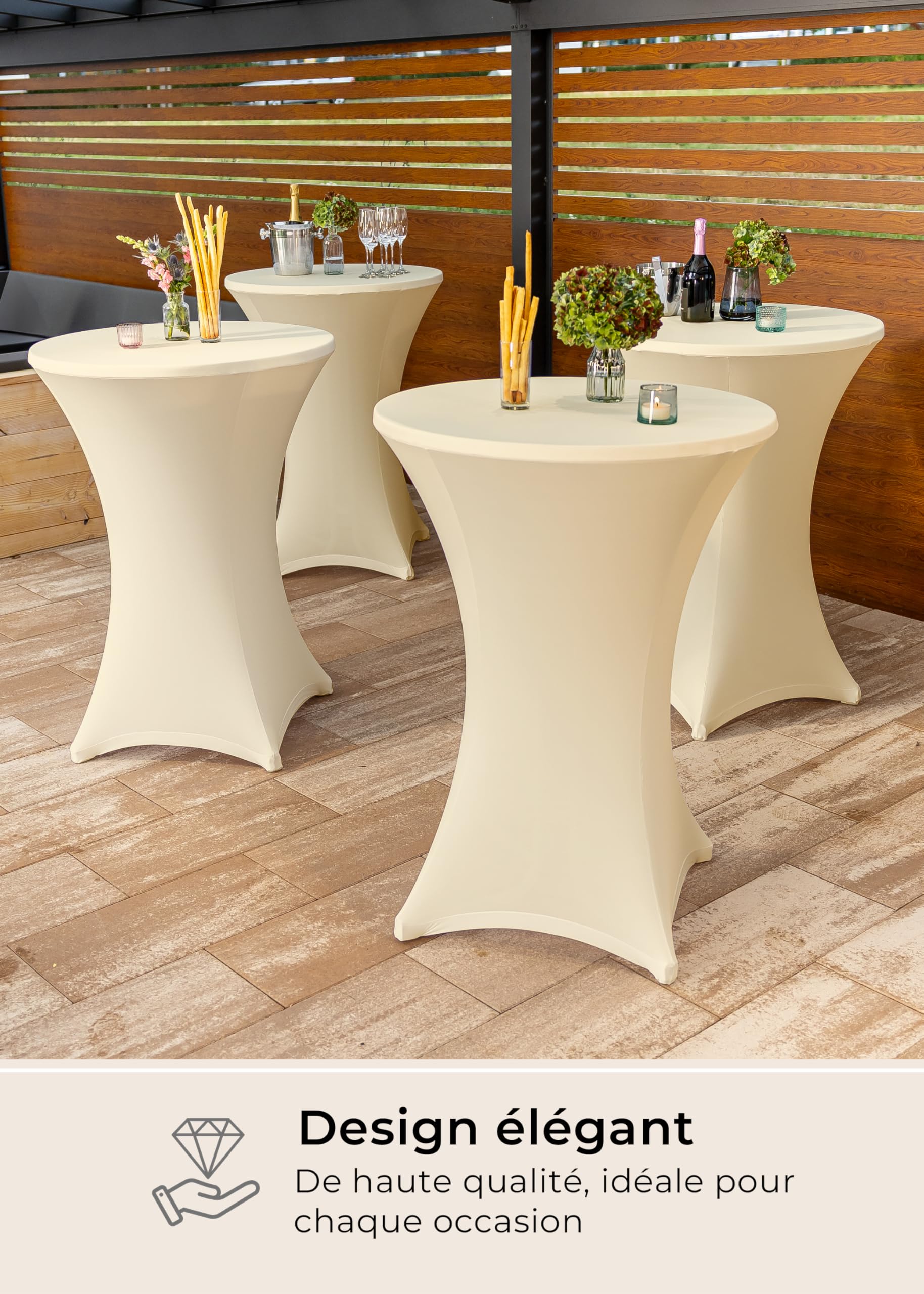 Gräfenstayn® Diana Lot de 2 Housses pour Mange-debou Table Haute de Bistro - Multiples Couleurs et Tailles pour Un diamètre de Table de Ø 60 cm • Ø 70 cm • Ø 80 cm (Crème, Ø 80)