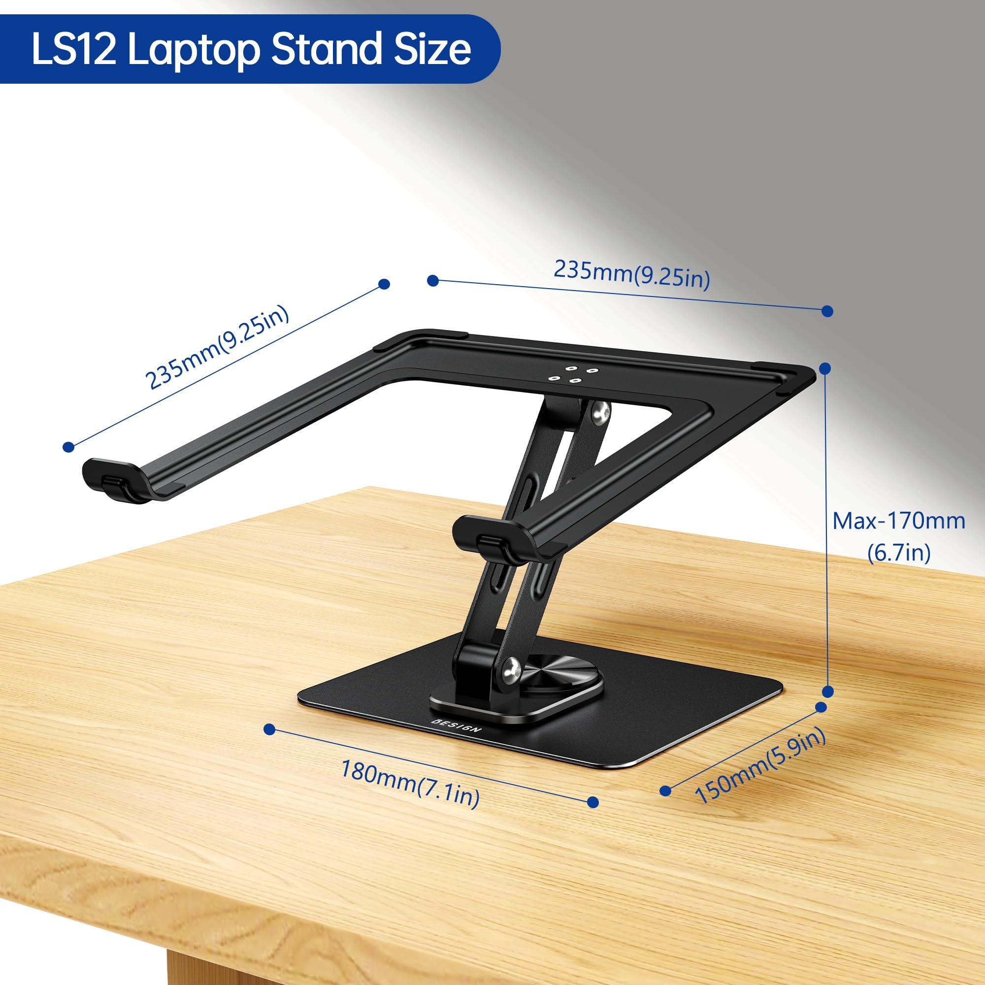 BESIGN LS12 Supporto per laptop con base girevole a 360, supporto ergonomico regolabile, compatibile con laptop da 10 a 14" (nero)
