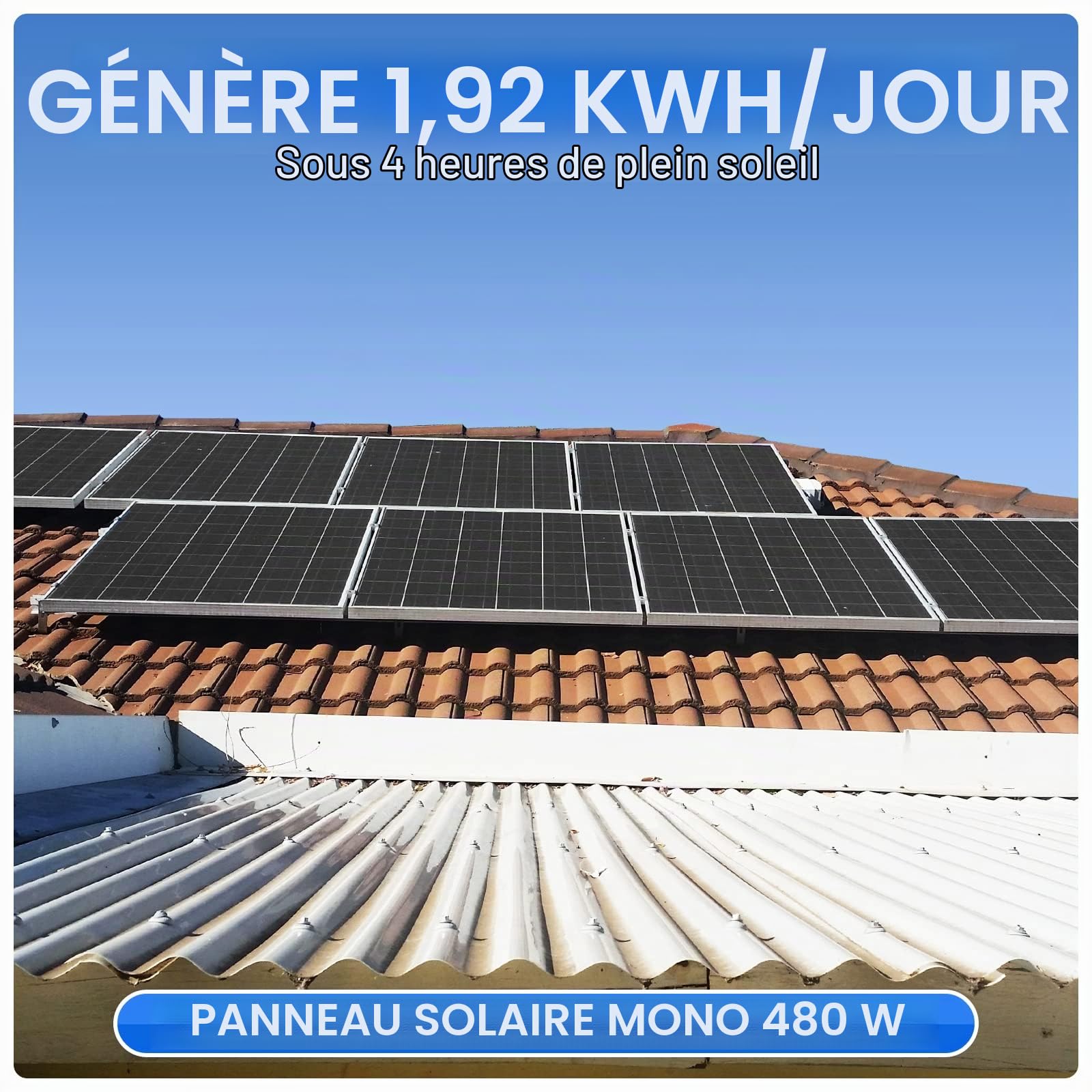 ECO-WORTHY Kit Panneau Solaire avec Batterie 480 Watt hors réseau : 4 panneaux solaires+100Ah batteries au lithium+60A contrôleur de charge+1100W onduleur+accessoires de montage pour la maison, RV