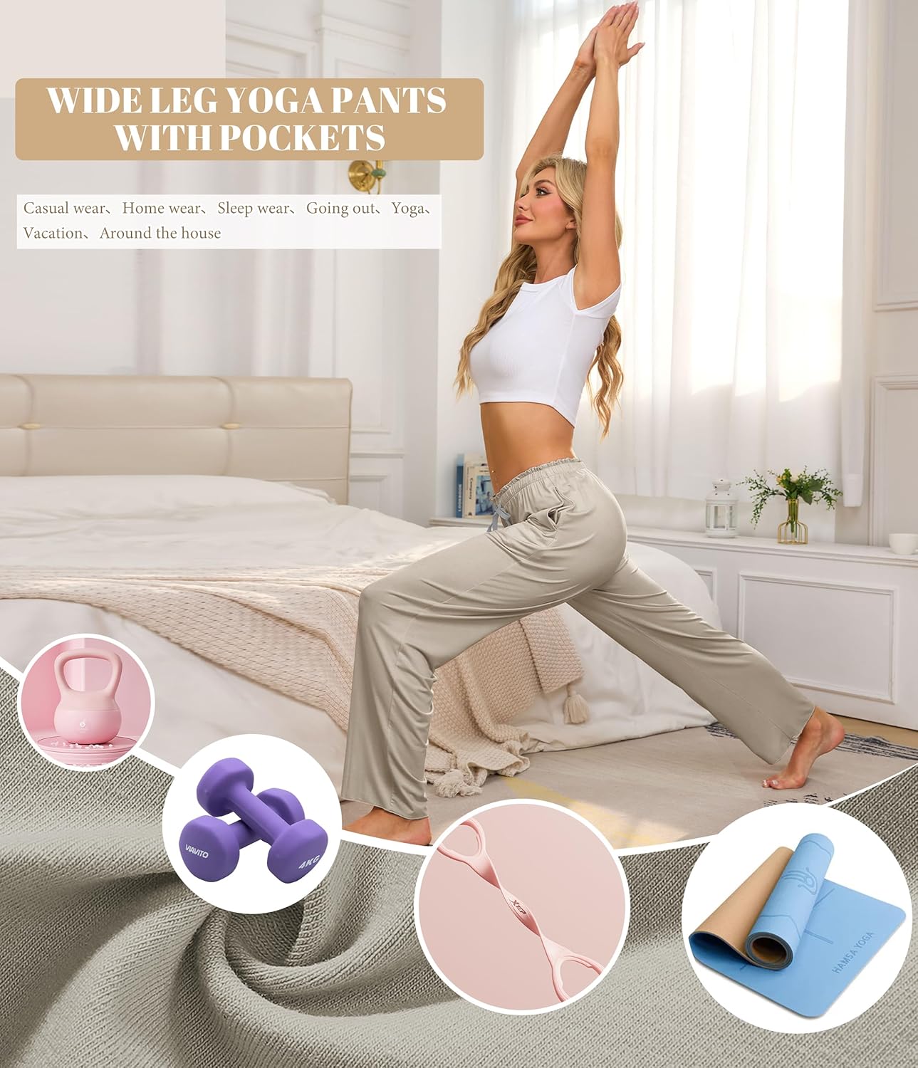 ANLIQI Women Pajama Pants Bamboo Rayon Comfy Lounge Pants Drawstring Pj Bottoms Loose Wide Leg Yoga Sweatpants with Pockets - Image 5