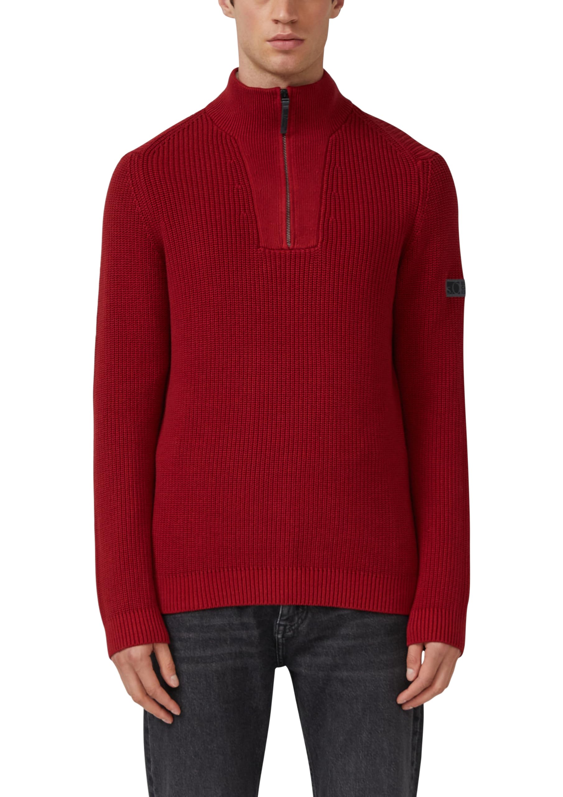 s.Oliver Gerippter Baumwoll-Pullover mit Troyer-Kragen