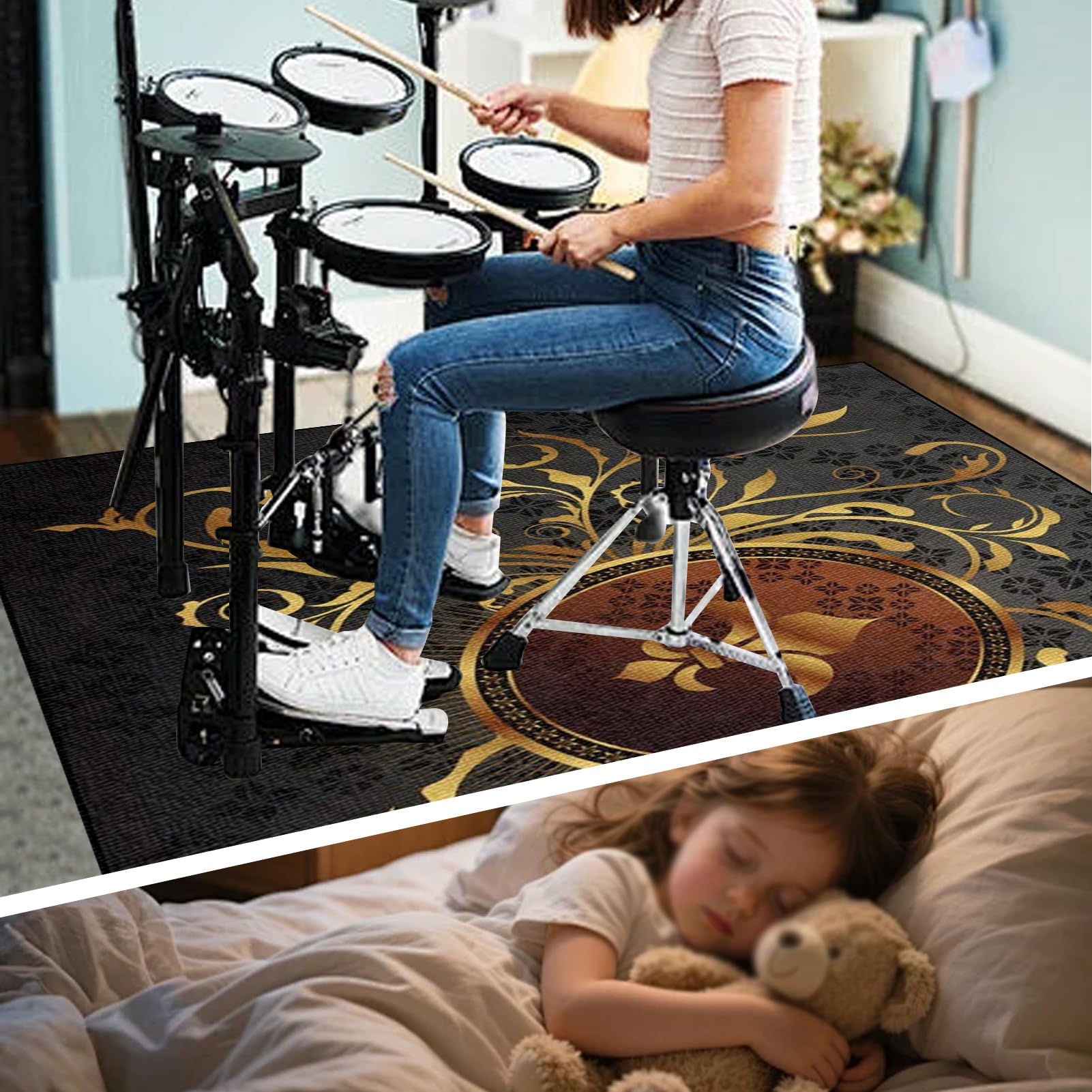 Elektronisches Schlagzeug Teppich rutschfeste Trommelmatte für E Drum Schallschutz Teppich, Elektronisches Jazz Schlagzeug Kit für Bass Snare, Akustik Drum Teppich für Studio, Wohnung 150 x 120 cm