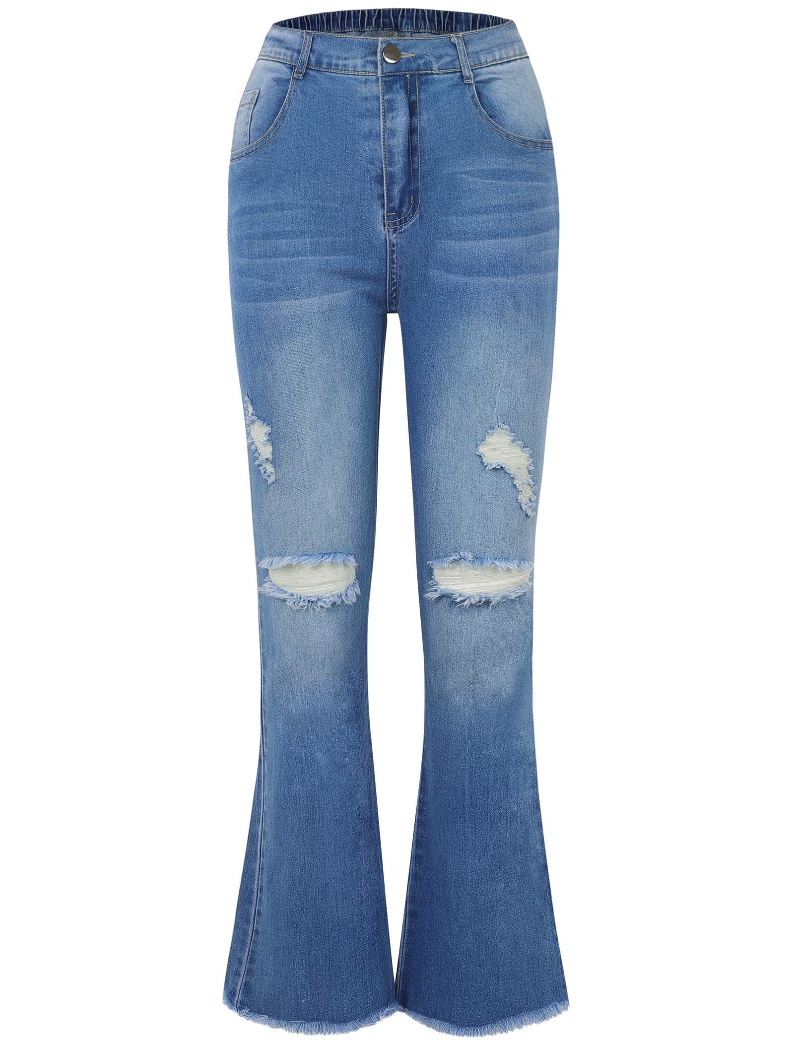 EXARUS Mädchen-Jeans, weites Bein/ausgestellt/Skinny Denim-Hose, zerrissen, hohe Taille, elastisches Band, leger, mit Taschen, Kinder 6–14 Jahre