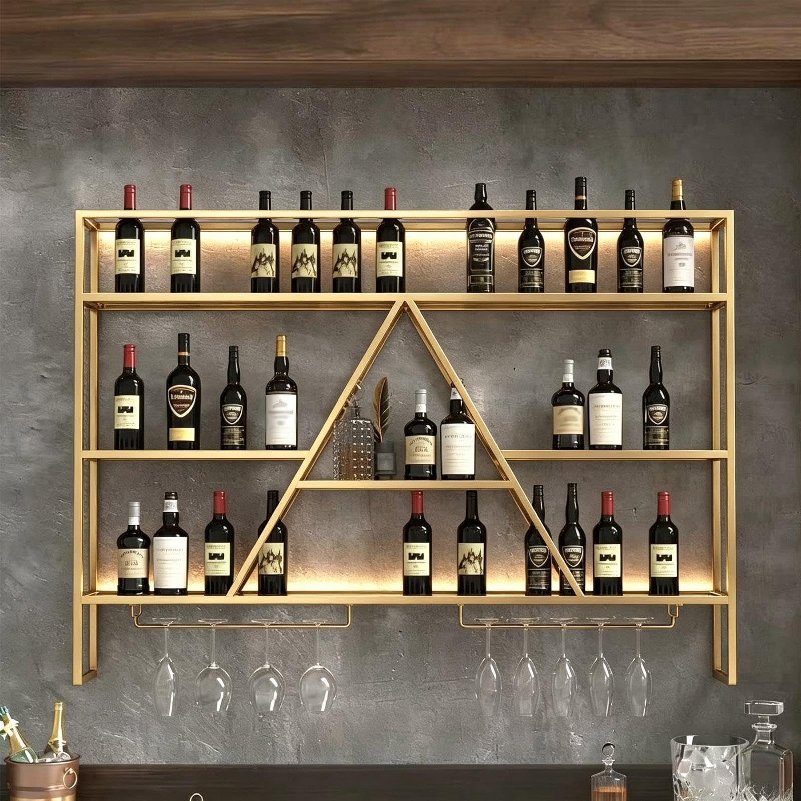 Portabottiglie da Vino da Parete con Portabicchieri