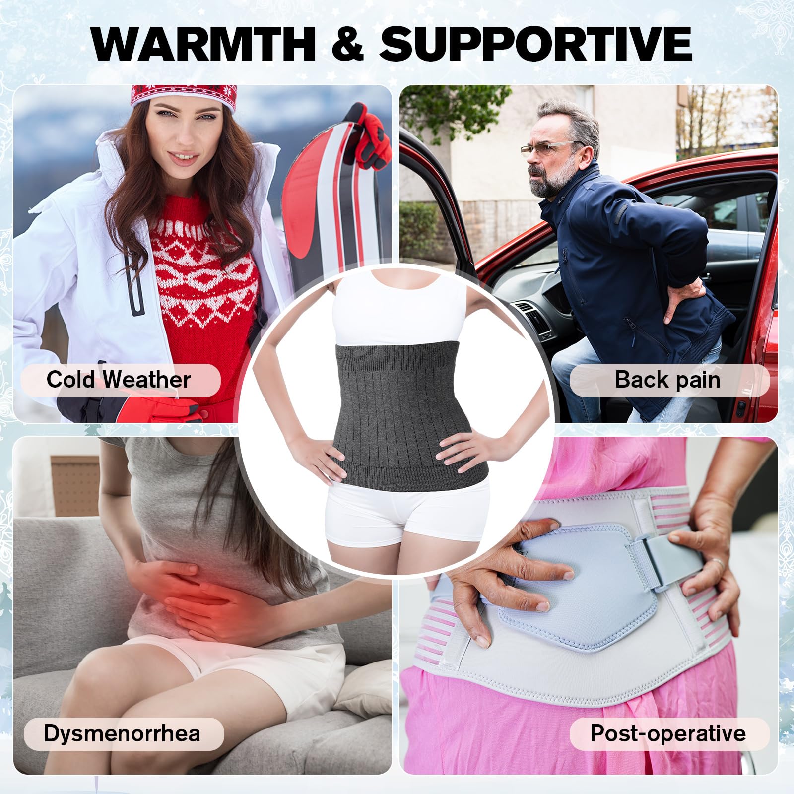 Boyiee Calentador de Riñones de Cachemira Calentador Lumbar de Cachemira Térmico Cinturón de Soporte para Espalda Calentador de Estómago y Riñones