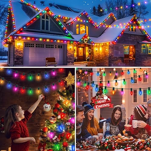 Miniatura 9 de C7 - Luces LED de Navidad multicolor para exteriores, luces LED de 25 pies para árbol de Navidad, impermeables, con 25 + 2 bombillas LED para