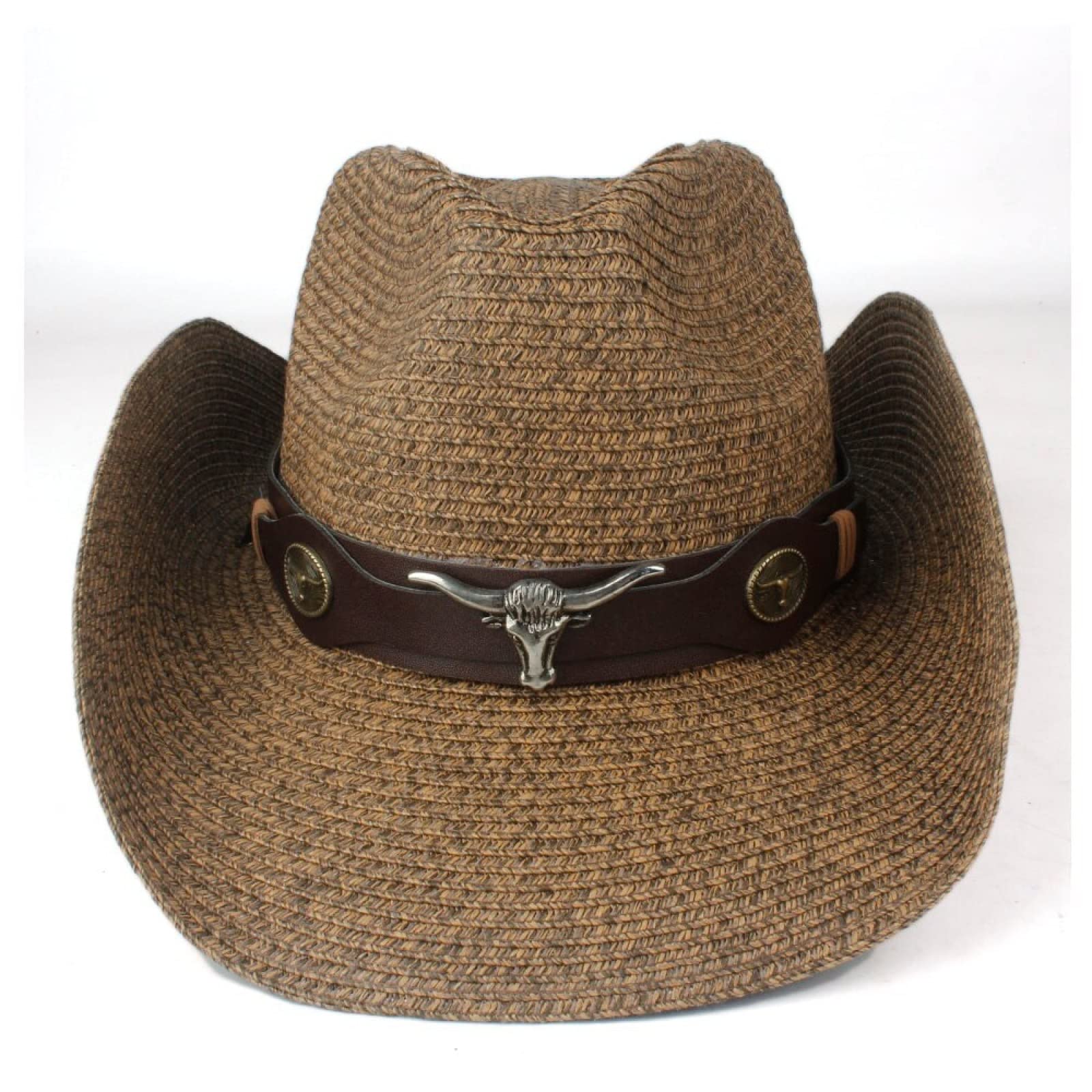 Cappello da Cowboy Estivo in Paglia Uomo Donna Cappello da Cowboy Occidentale Nero Cappello a Tesa Larga Cappello da Cowgirl Sombrero Hombre da Esterno (Nero 5859CM)