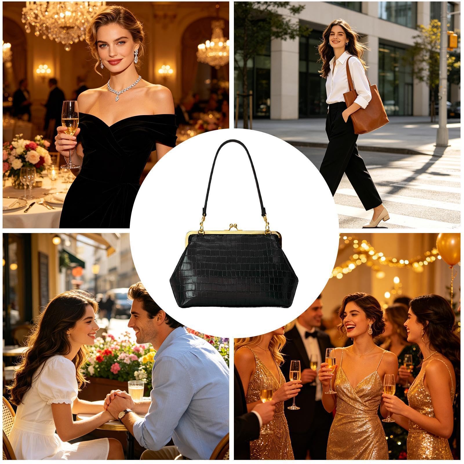 Bolso de mano grande genérico con cierre de beso | Bolso de mano de piel sintética | Bandolera para viajes, ideal para mujeres, trabajo, escuela, compras, viajes, fin de semana y salidas