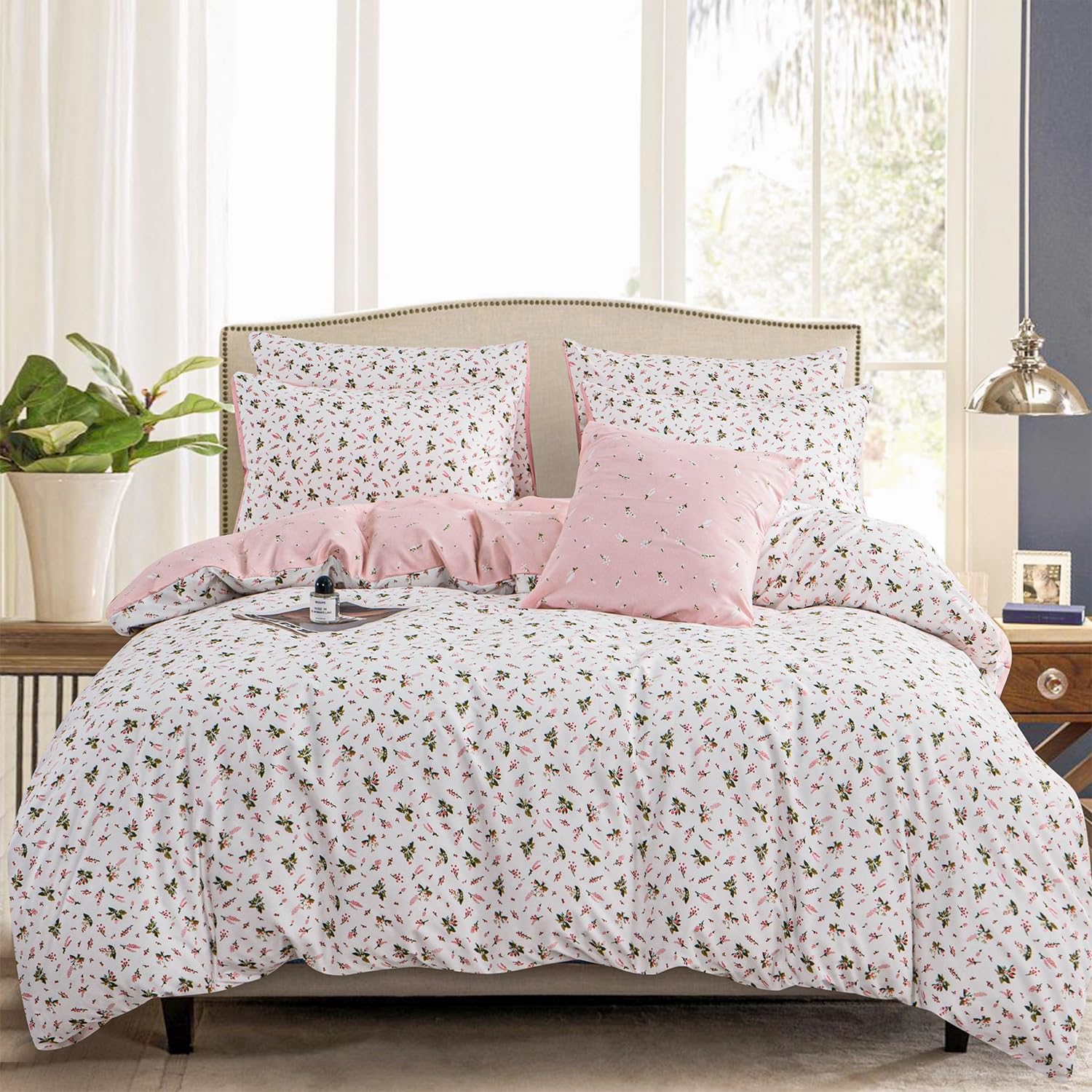 Duvet Cover King Floral Brushed Microfiber 3 Pieces Floral Bedding Set King Garden Style Pink Floral Pattern Flower King Duvet Cover with Zipper Closure Luxury Soft Breathable Comfy Pink Floral-03 King(90" x 104")