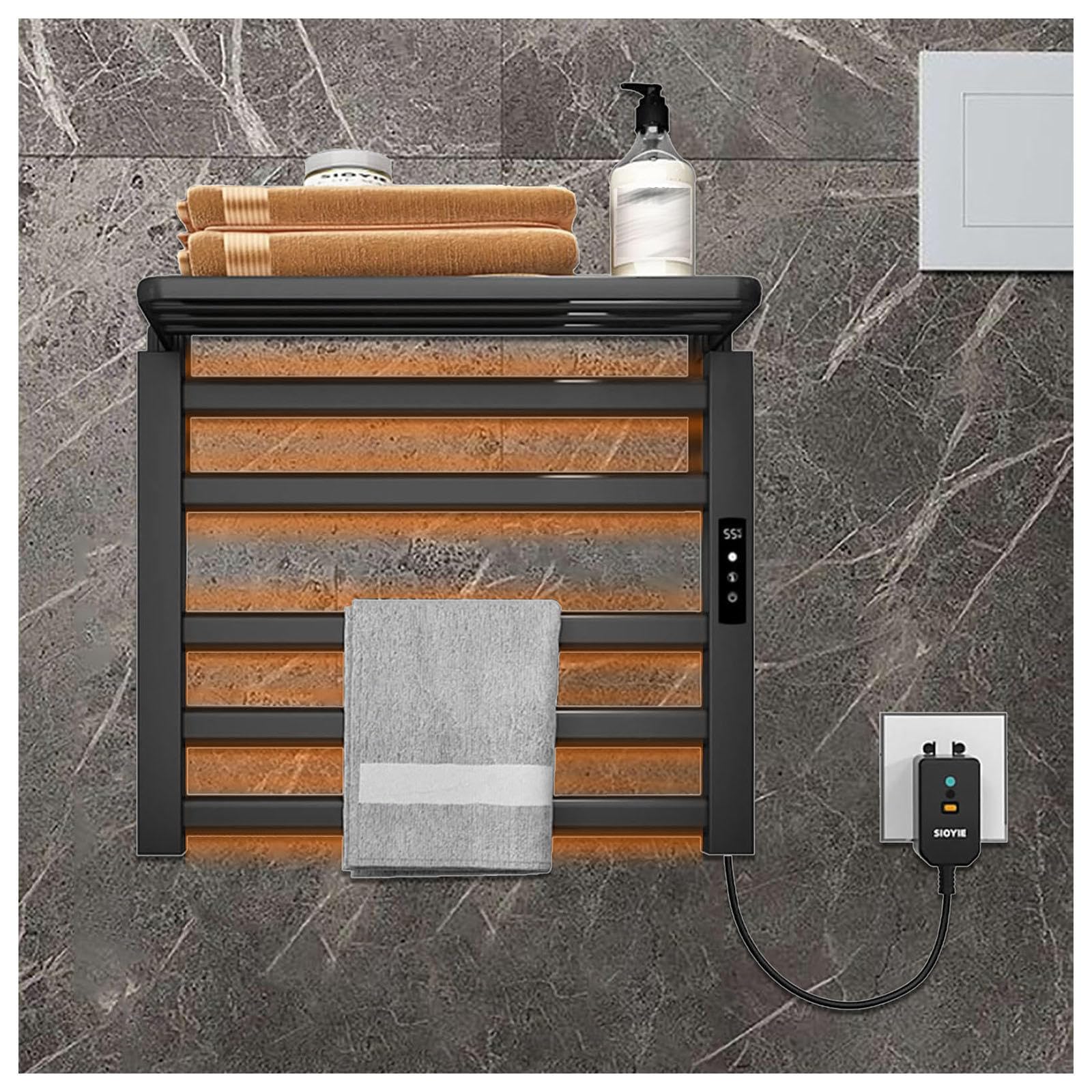 Calienta Toallas De Pared 500 * 500mm, con Temporizador,Pantalla LED Y Control De Temperatura,Black