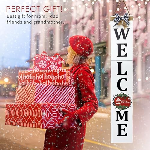 Miniatura 6 de Letrero de bienvenida para porche delantero, 47 pulgadas, decoración de pared vertical intercambiable de madera para el hogar, de pie y colgante,