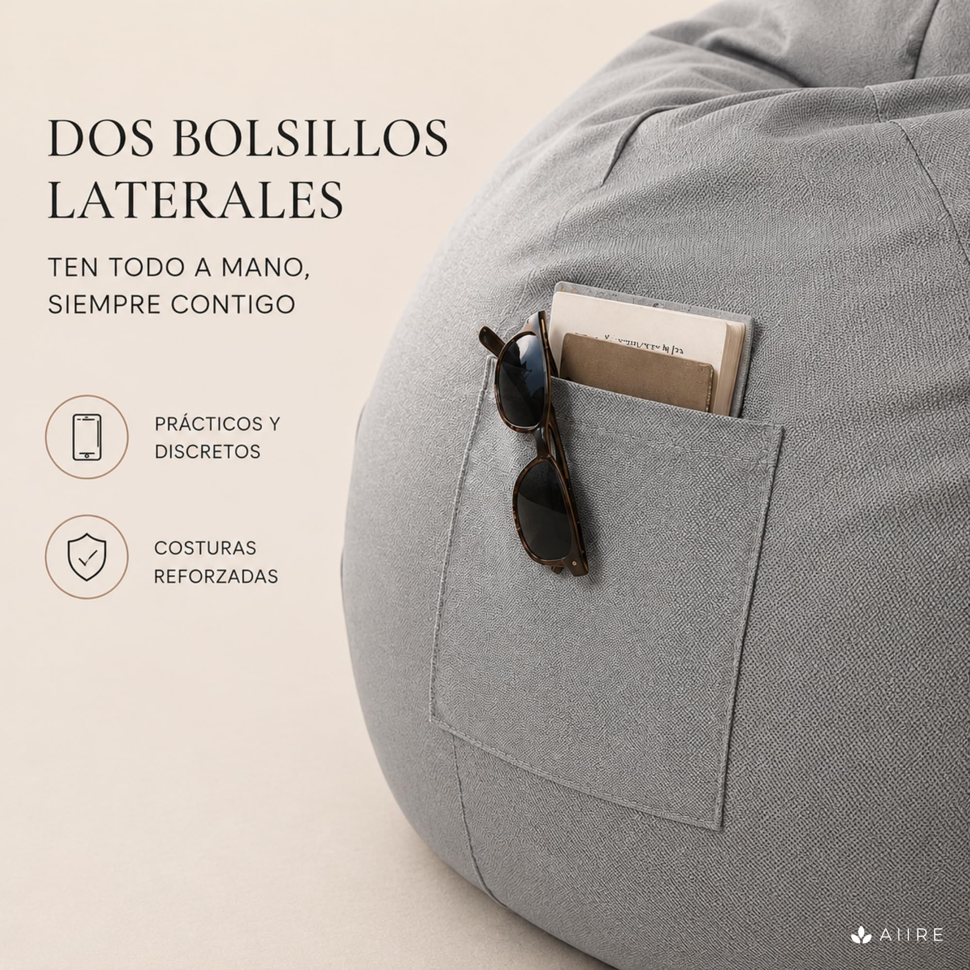 Aiire Sillón Puff Exterior Jardín - Puf con Relleno Incluido para Piscina, Terraza o Porche - Funda Resistente, Desenfundable y Lavable - Bean Bag Chair Exterior e Interior Juvenil o Adultos