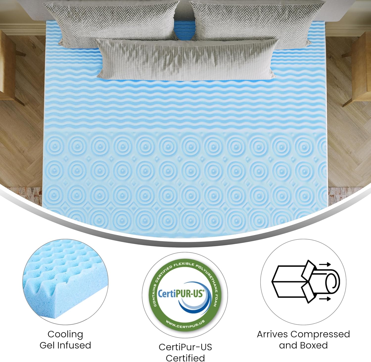2 Inch Cooling Gel Infused 5-Zone Memory Foam Mattress Topper - California King