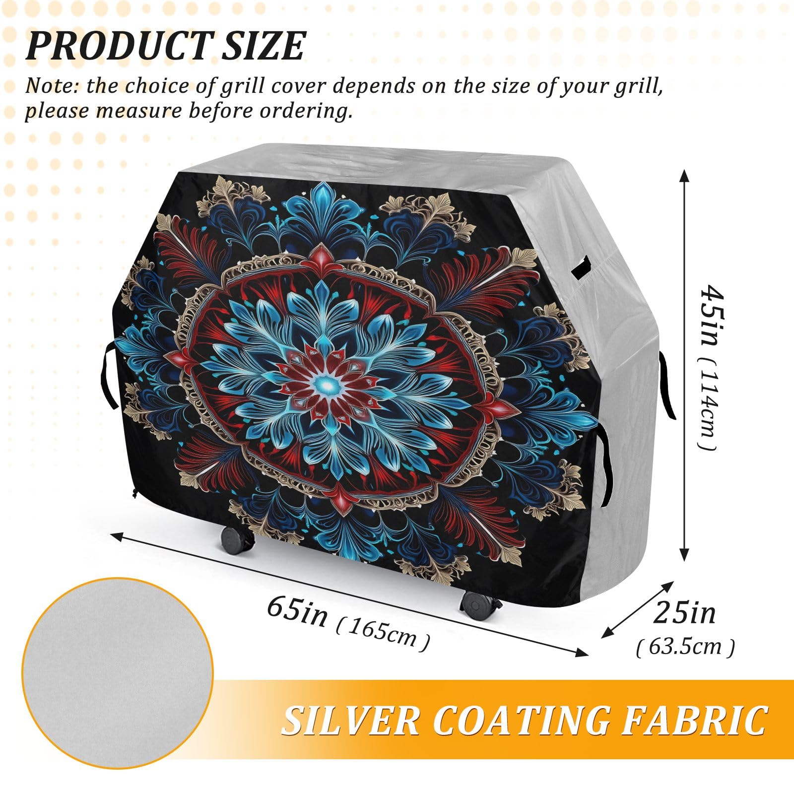 Copertura per barbecue di alta qualità, impermeabile, resistente allo sbiadimento, resistente, adatta per griglie fino a 25 cm in rosso blu mandala