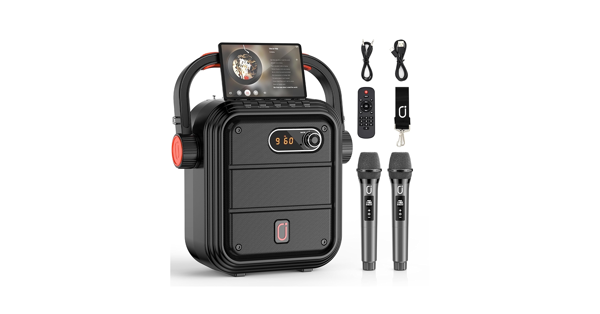 Party Speaker JYX , Portable With 2 Wireless Karaoke Microphones Bluetooth Speaker With Led Lights Karaoke Machine For Adults