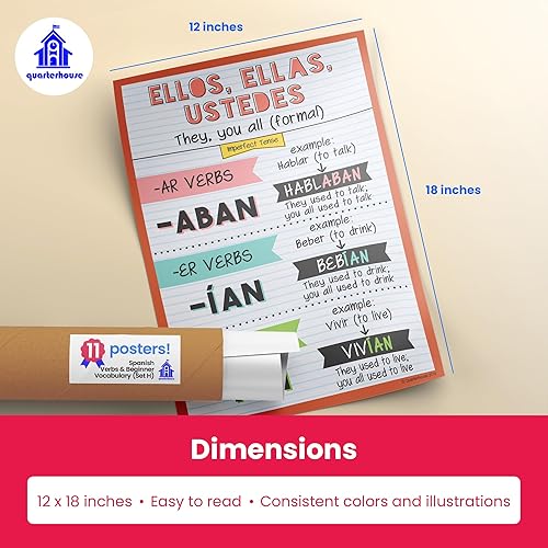 Miniatura 5 de Quarterhouse Juego de 11 póster de verbos en español y vocabulario para principiantes (juego H), materiales de aprendizaje en español para